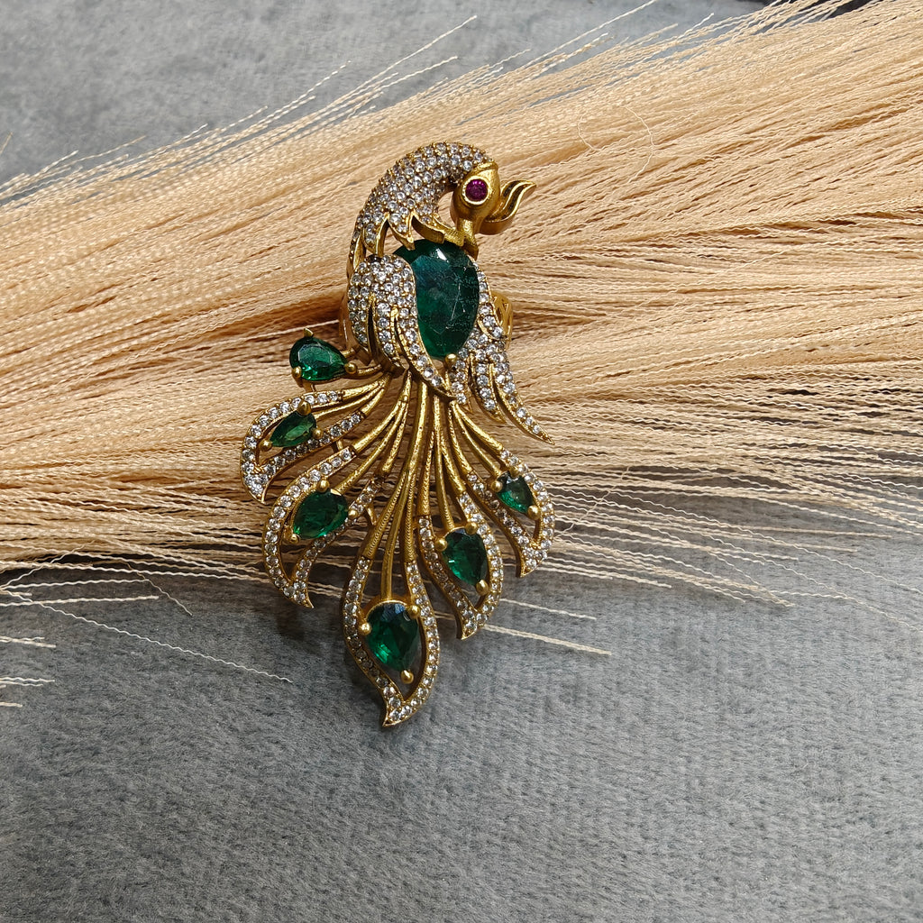 Vantara Mayura Adjustable Finger Ring- Emerald