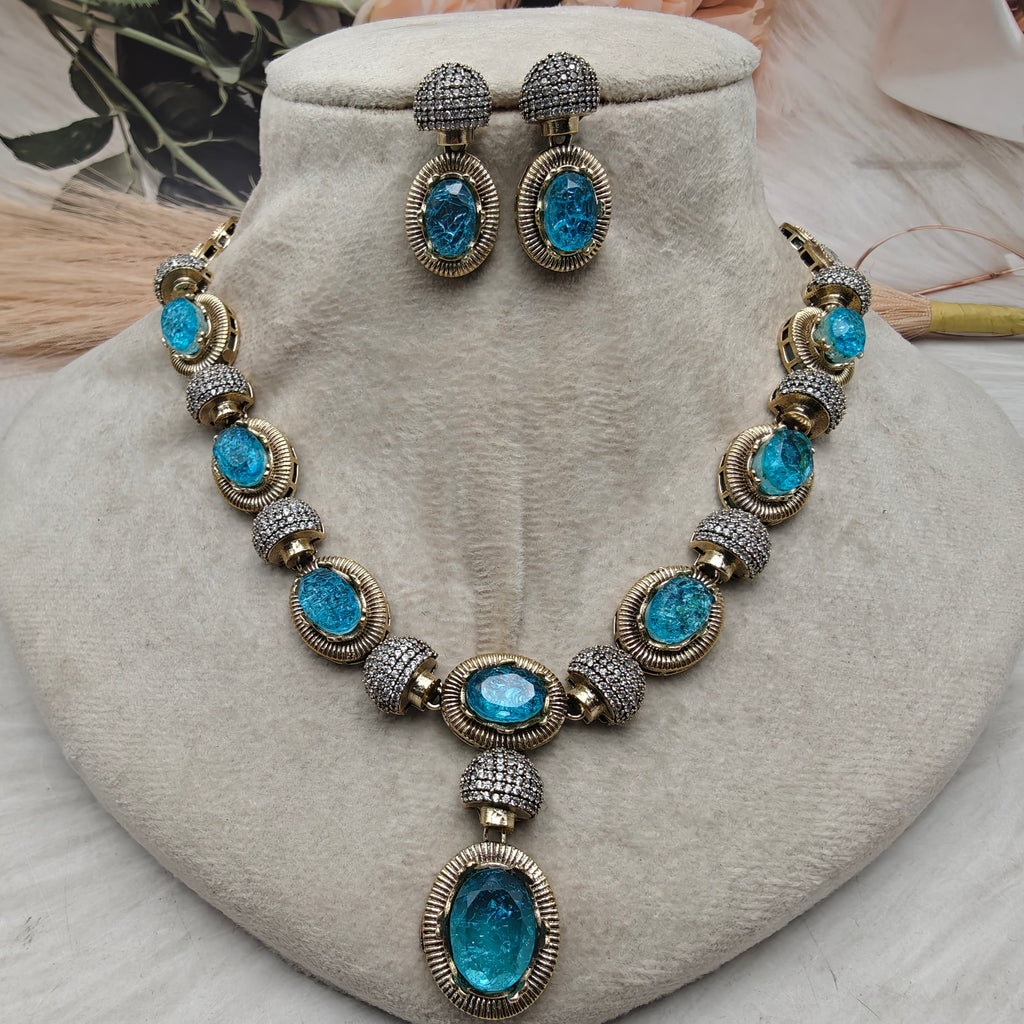 Shailaja Quartz Doublet Necklace Set- Turquoise