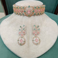 Radhya Premium Russian Doublet Choker Set- Morganite Pink and Mint