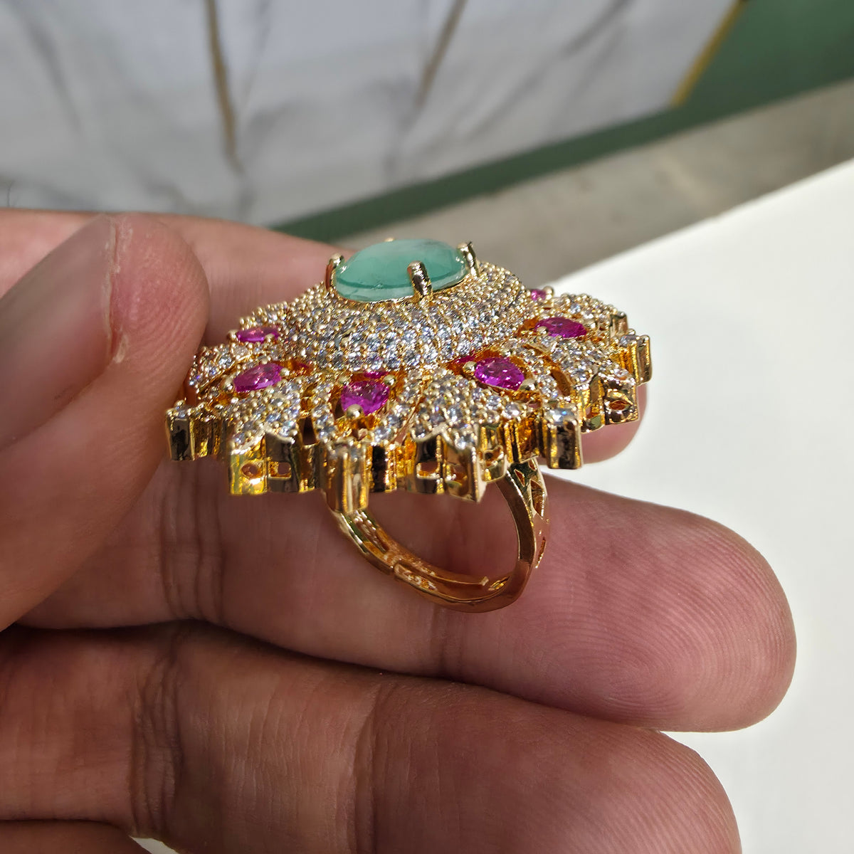 Uditi Hazoori Doublet Adjustable Ring - Mint and Pink