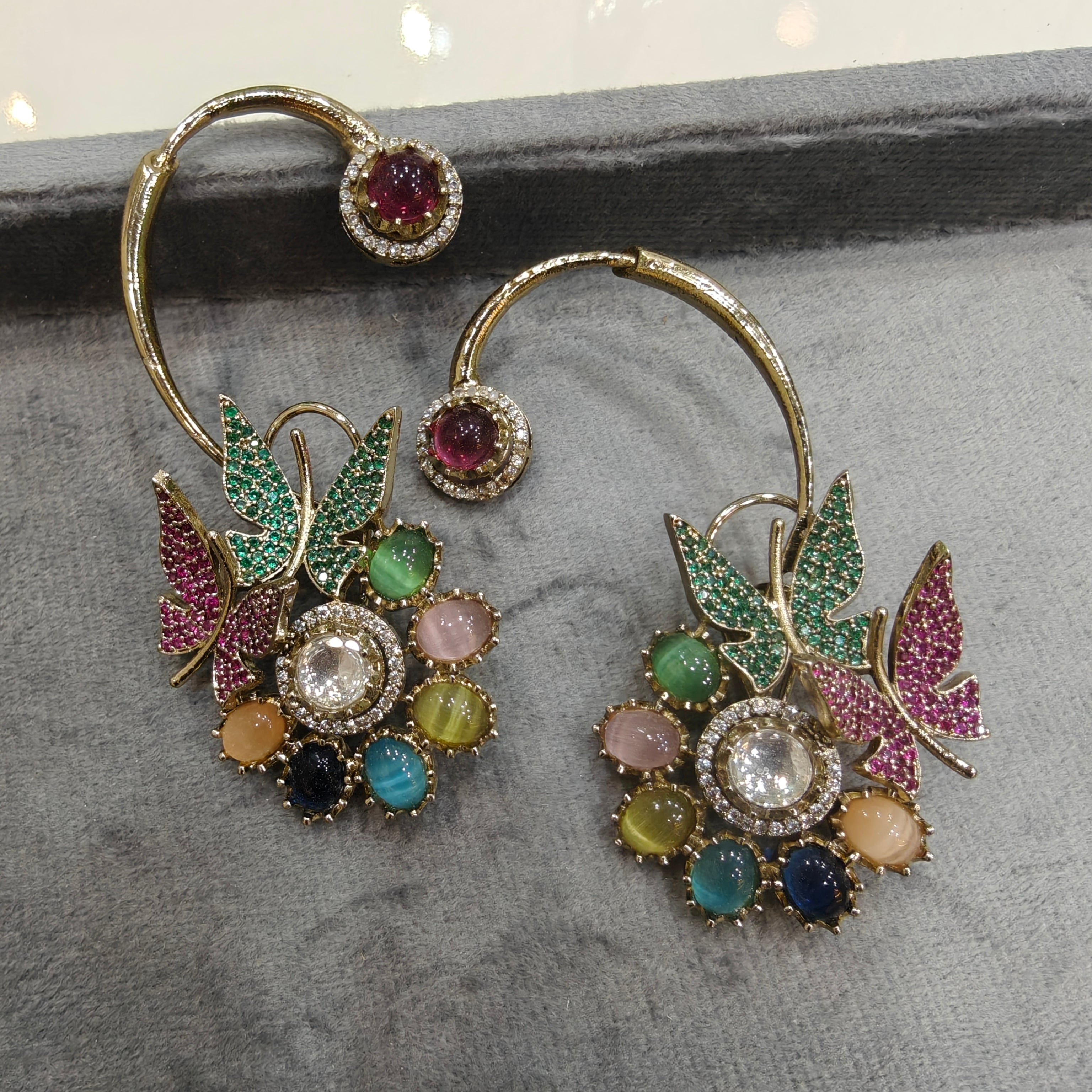 Advisha Flower Butterfly Gemstone Statement Earcuff-  Multi