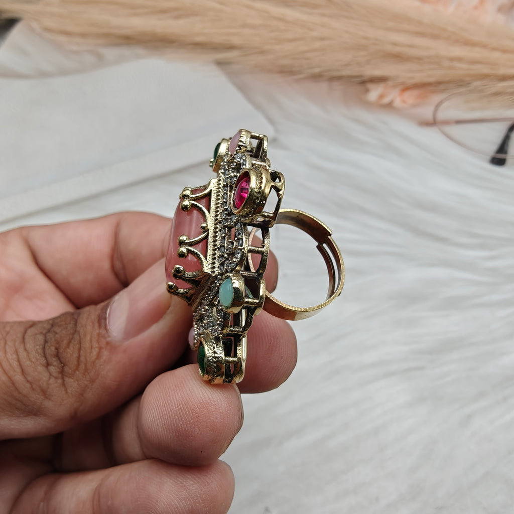 Sabyasachi Inspired Jhanvi Gemstone Adjustable Ring- Red Coral