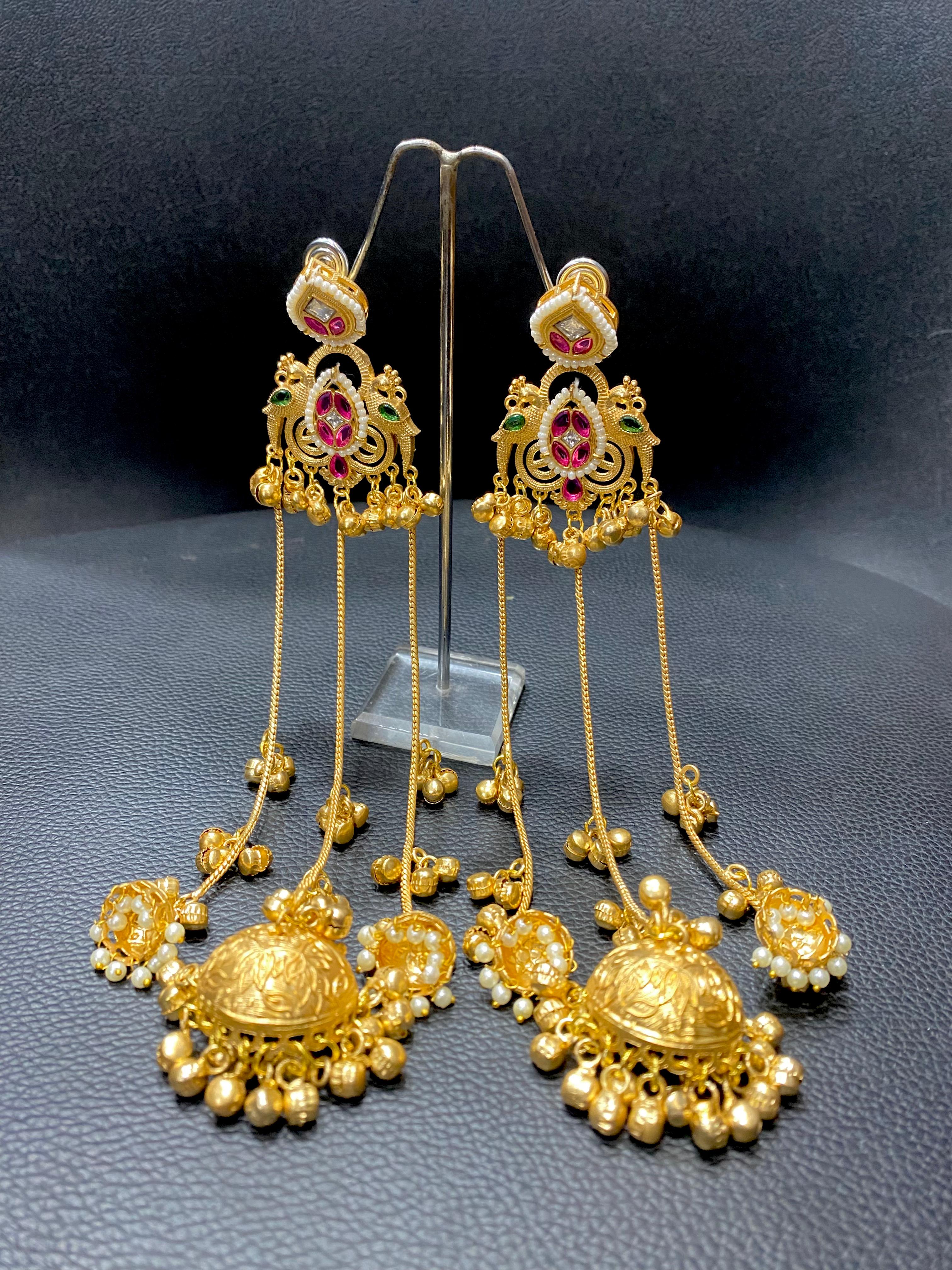 Handcrafted Zaira Kashmiri Brass Fusion Earrings- Ruby Green