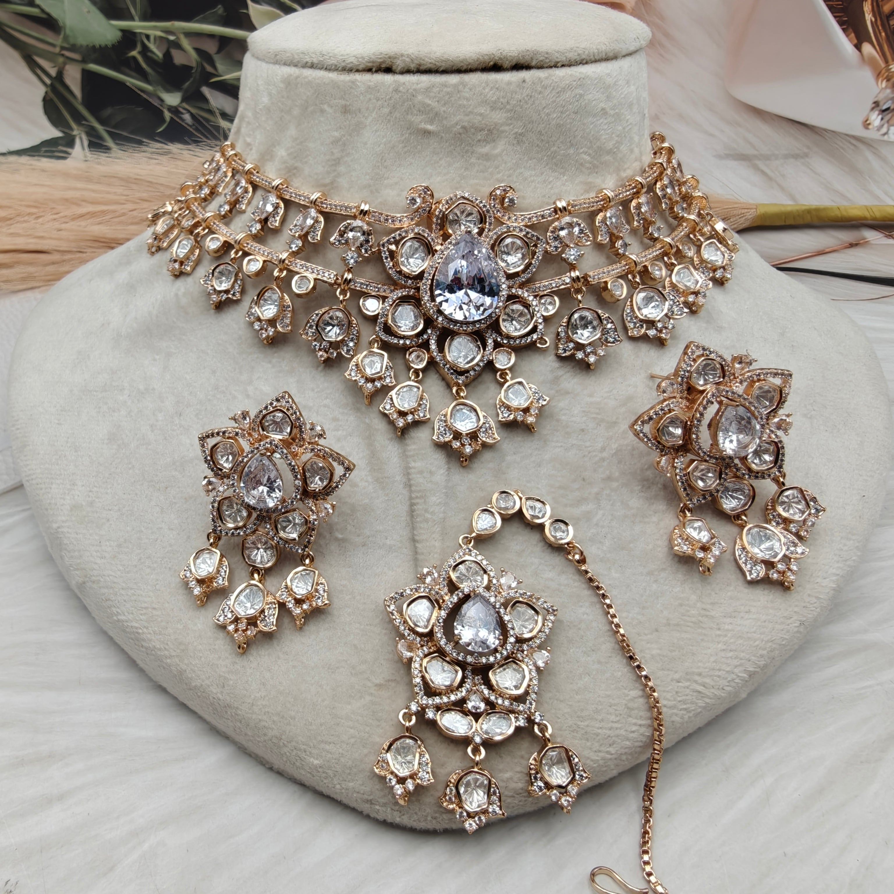 Natalia Moissanite Necklace Set with Mangtikka