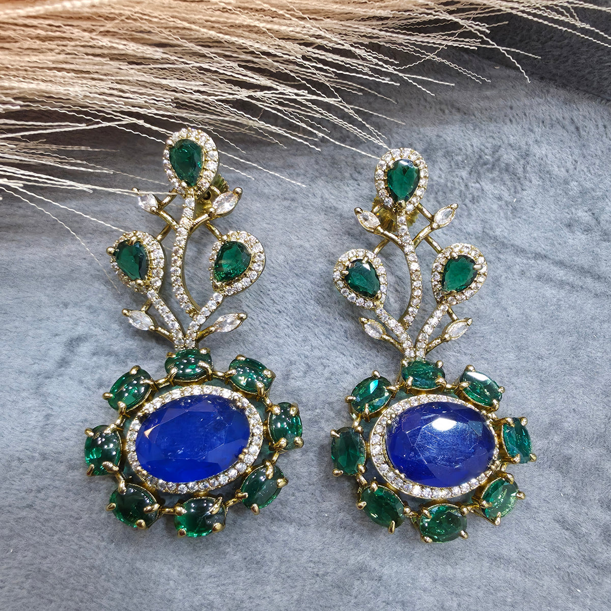 Karishma Hazoori Doublet Earrings - Blue Green