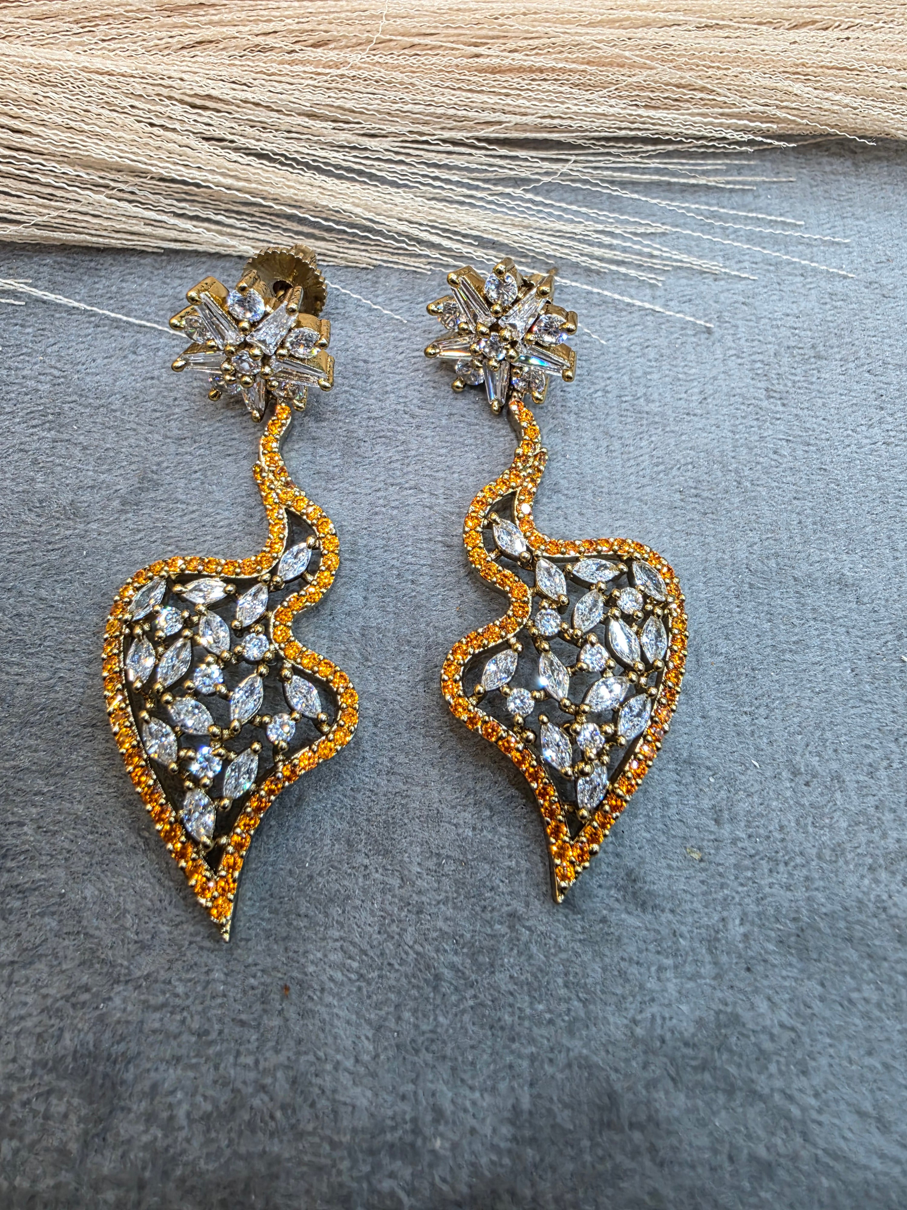 Jigna Starcut AD Earrings- Coral/Orange