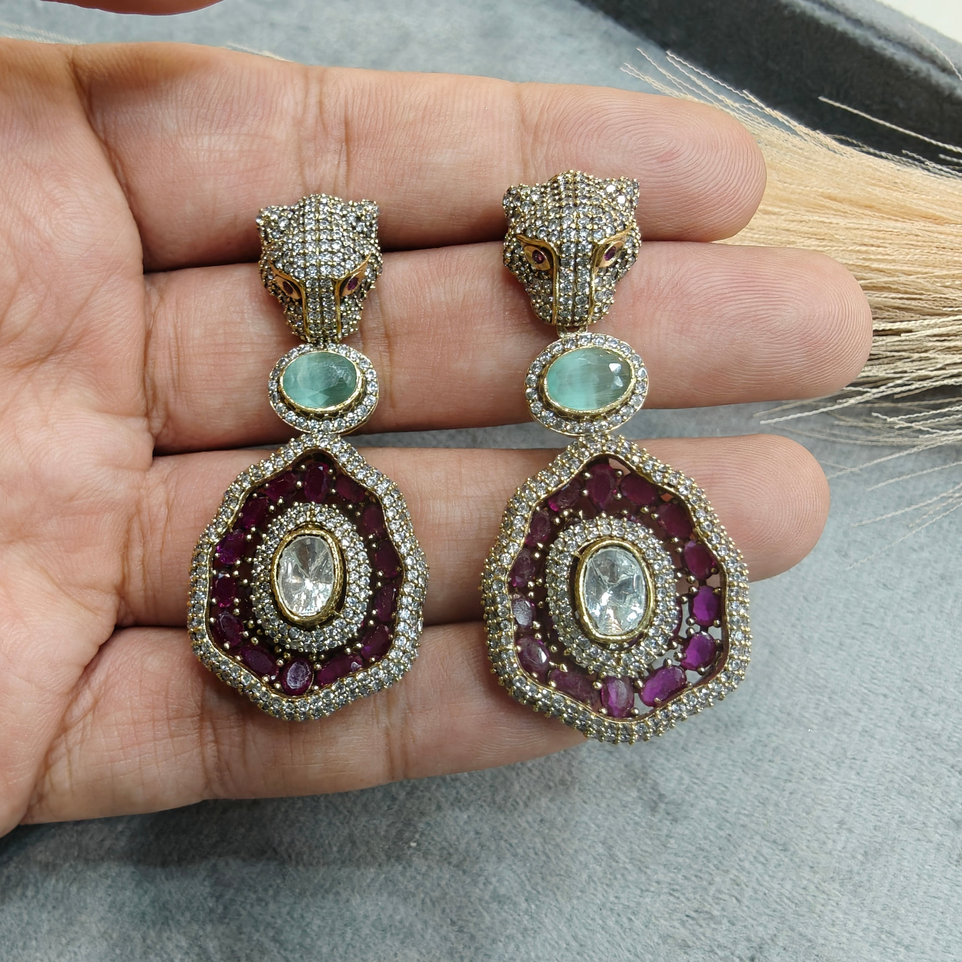 Panther Earrings- Ruby and Mint
