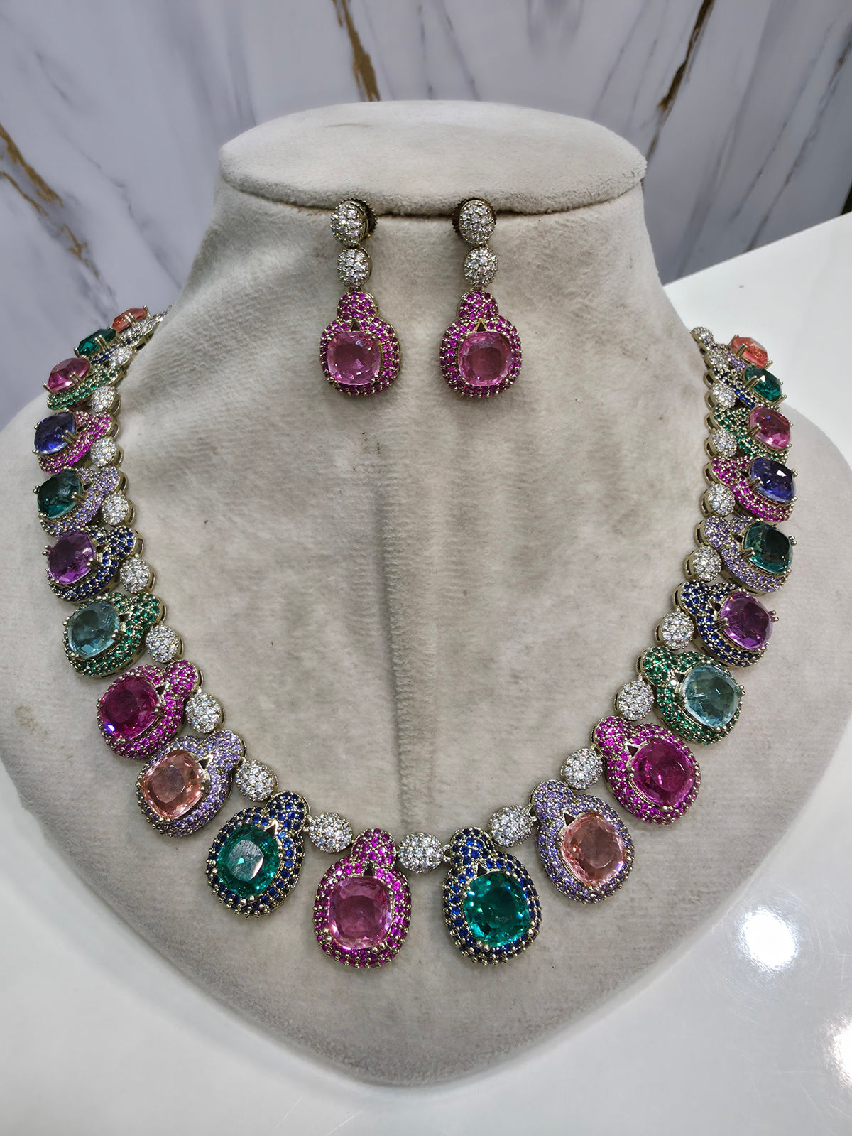 Katrina Swarovski Doublet CZ Necklace Set- Multi