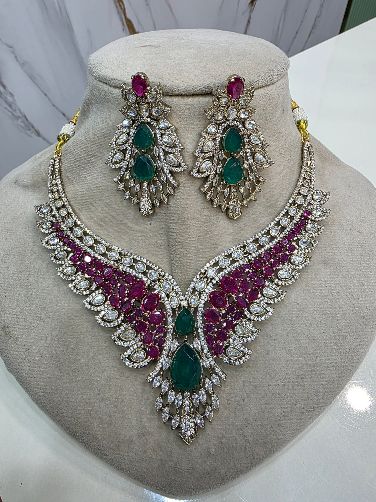 Khidmat Victorian AD Necklace Set- Ruby Emerald