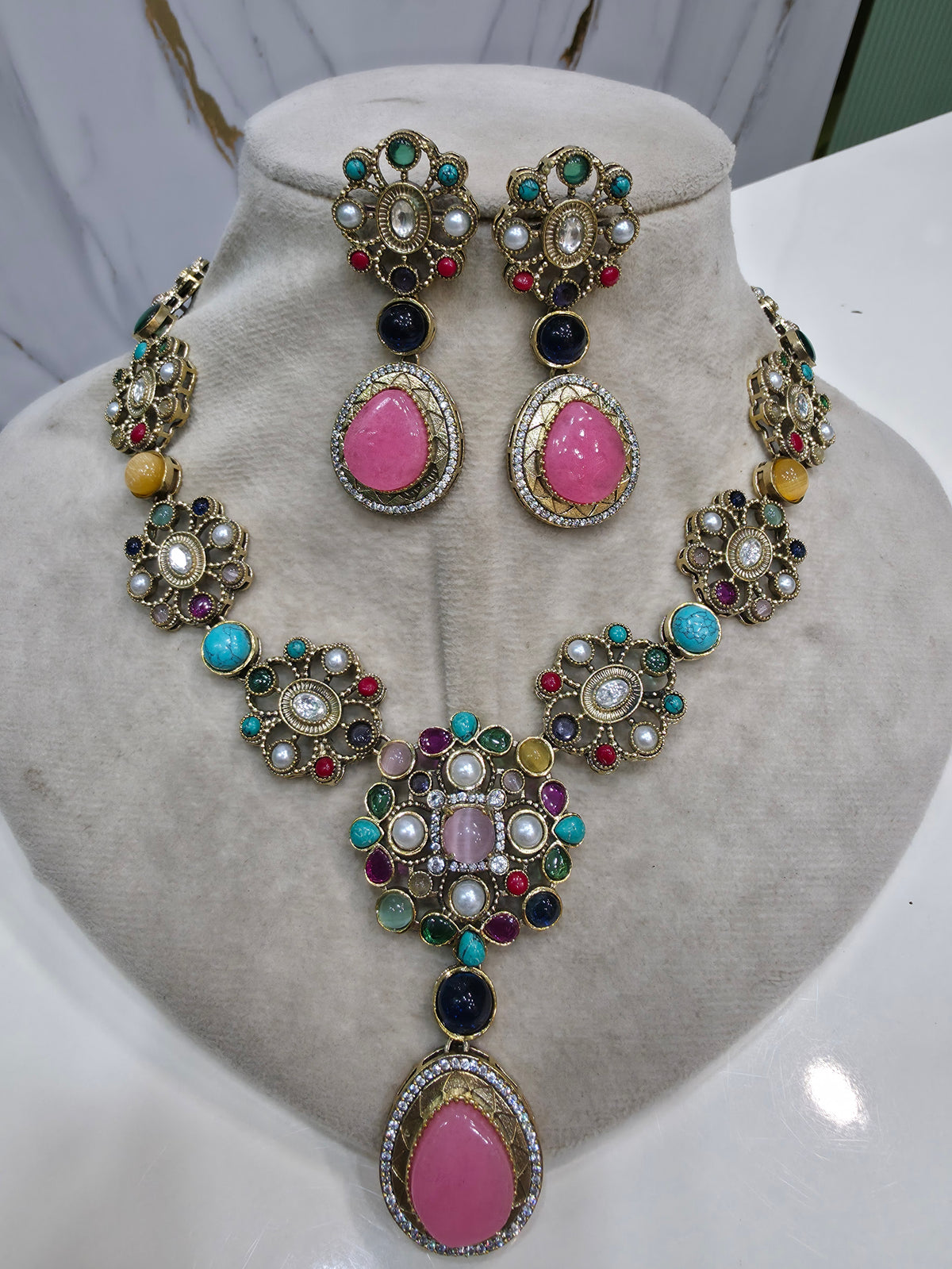 Nimrat Sabya Inspired Necklace Set- Pink Multi