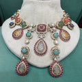 Lustra Gemstone Sabya Inspired Necklace Set- Ruby Multi