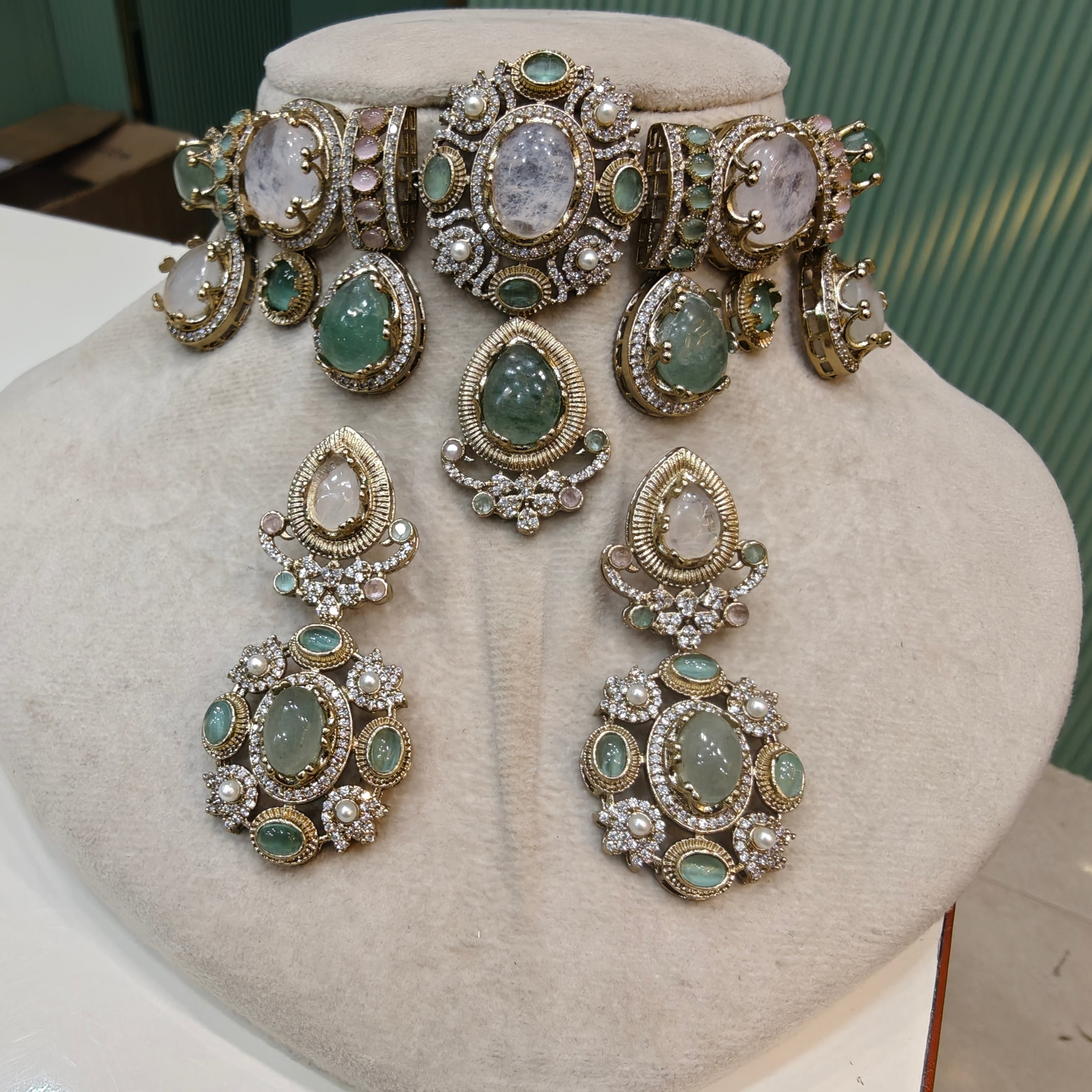 Anantara Sabyasachi inspired Gemstone Choker Necklace Set- Pastel Multi