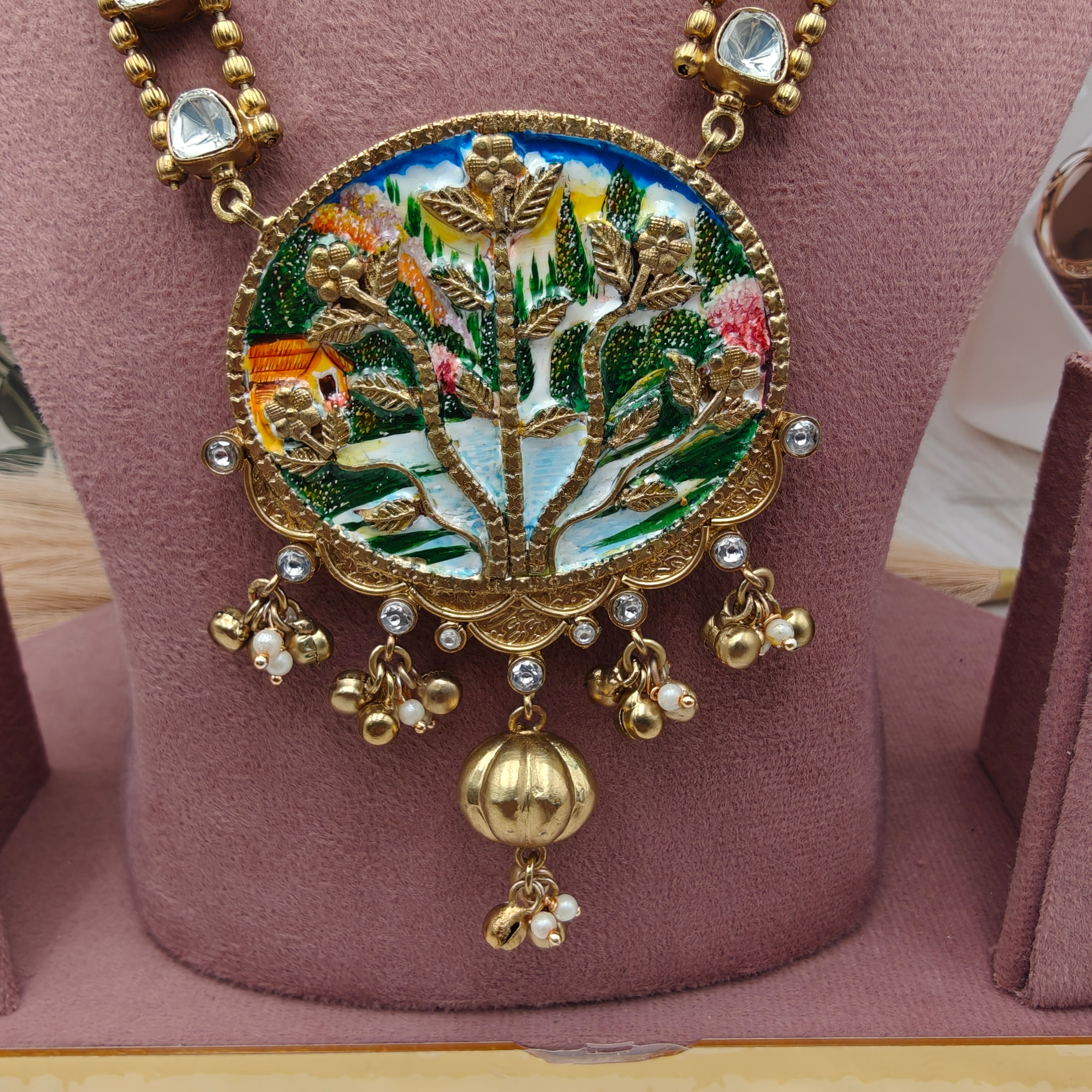 Tanjore Handcrafted Brass Fusion Amrapali Necklace Set - Multi