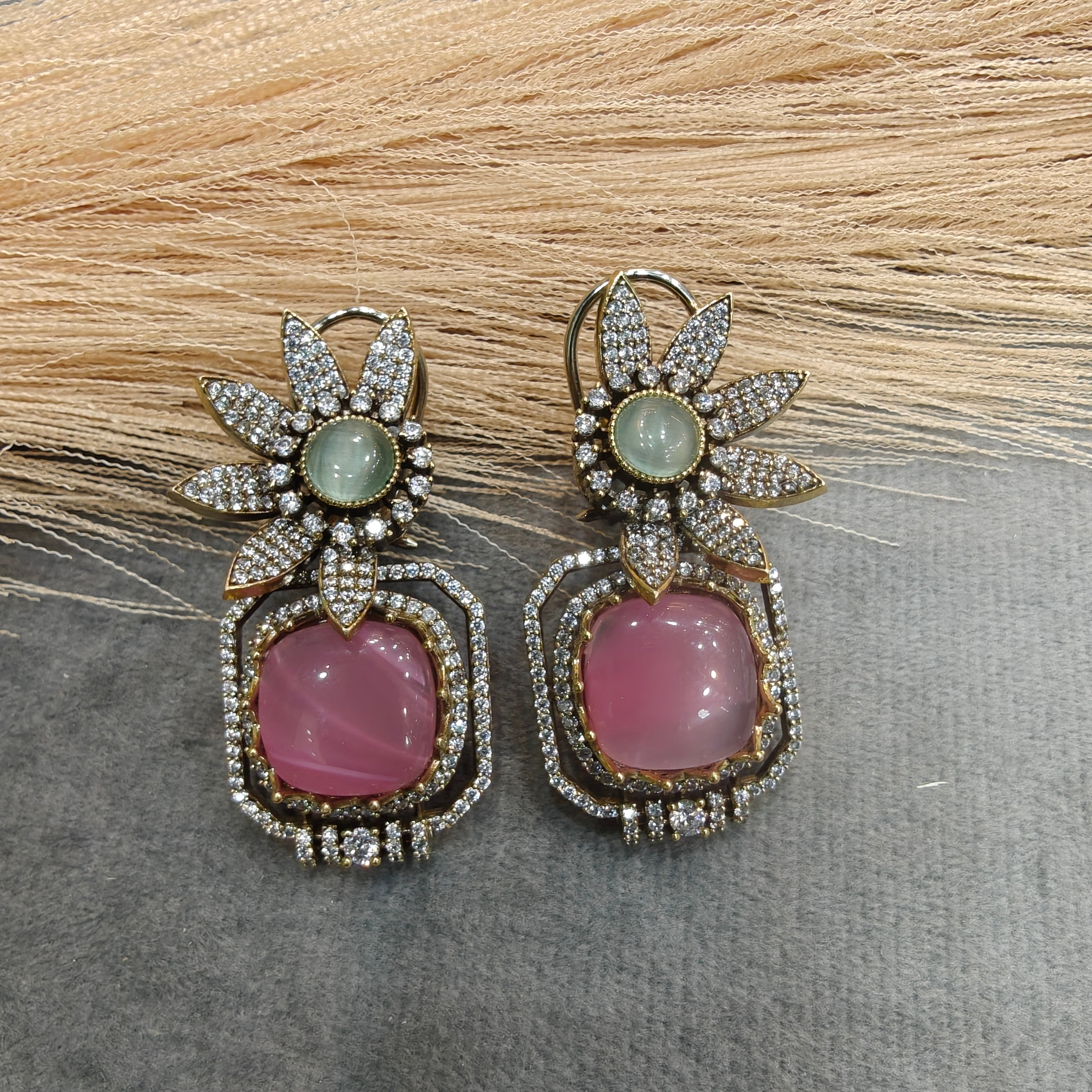 Advisha Natural Stone Studs- Pink Mint