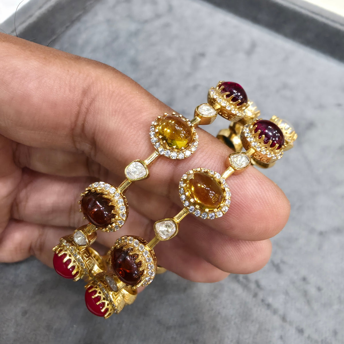 Kashvi Navratan Moissanite Bangles- Multi