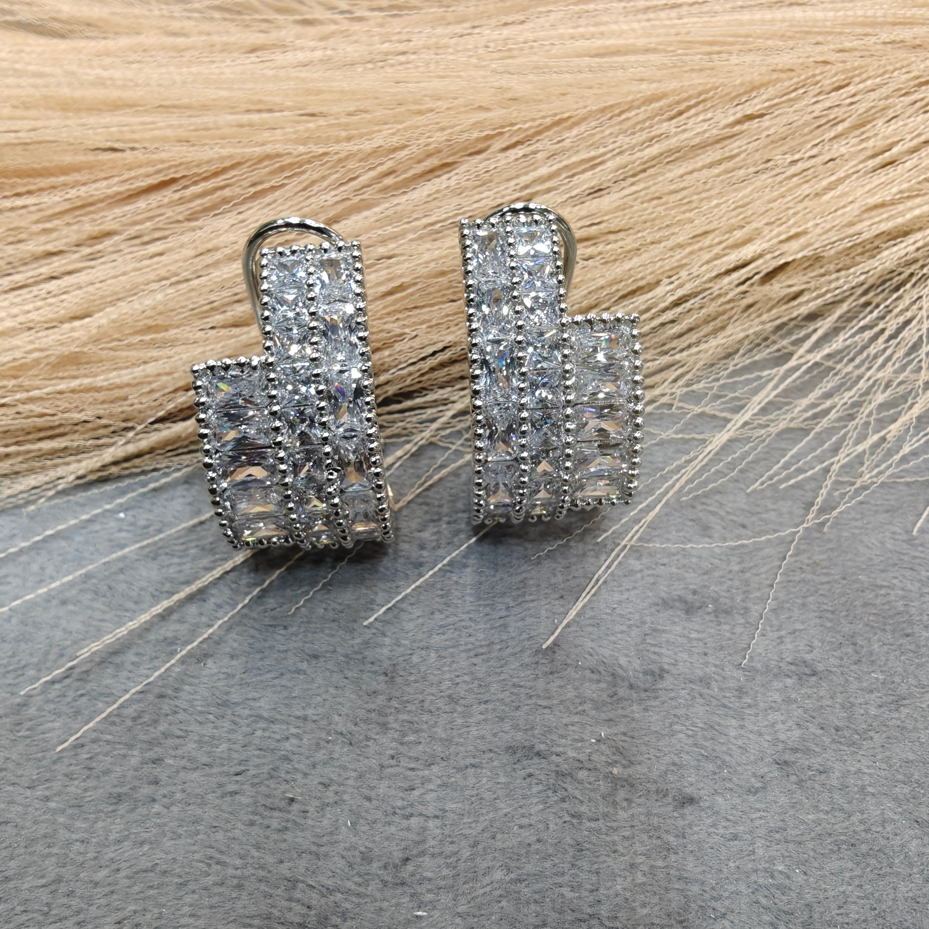 Supriya AD baguette Silver Plated Hoops - White