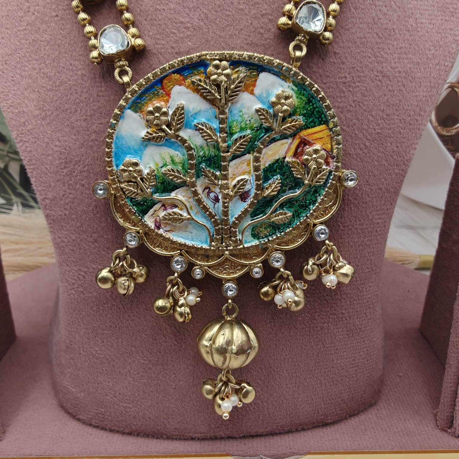 Tanjore Handcrafted Brass Fusion Amrapali Necklace Set - Multi 2