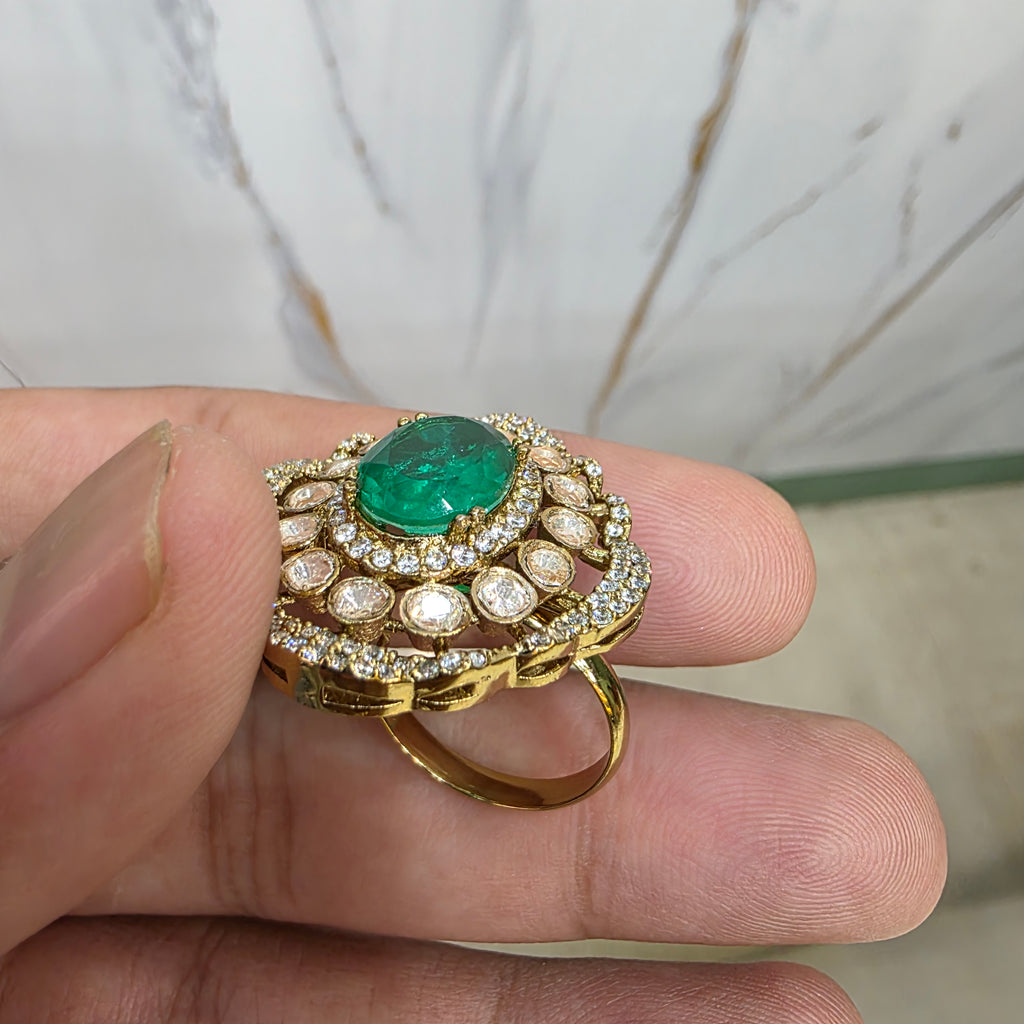 Elara LB Moissanite Adjustable Ring- Green
