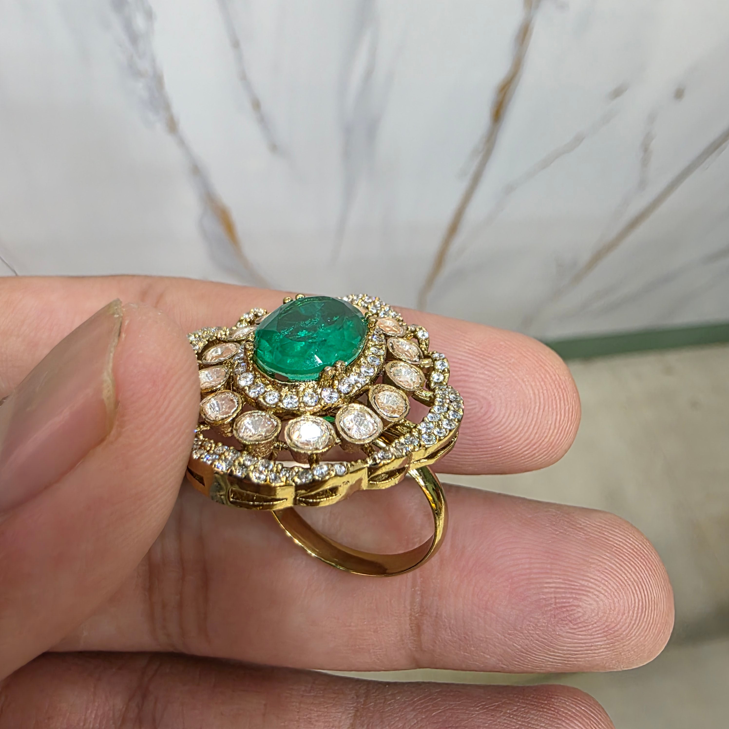 Elara LB Moissanite Adjustable Ring- Green