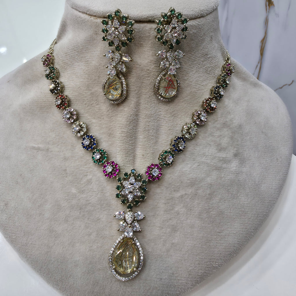 Athleen Doublet Necklace Set- Rutilated Gold Multi