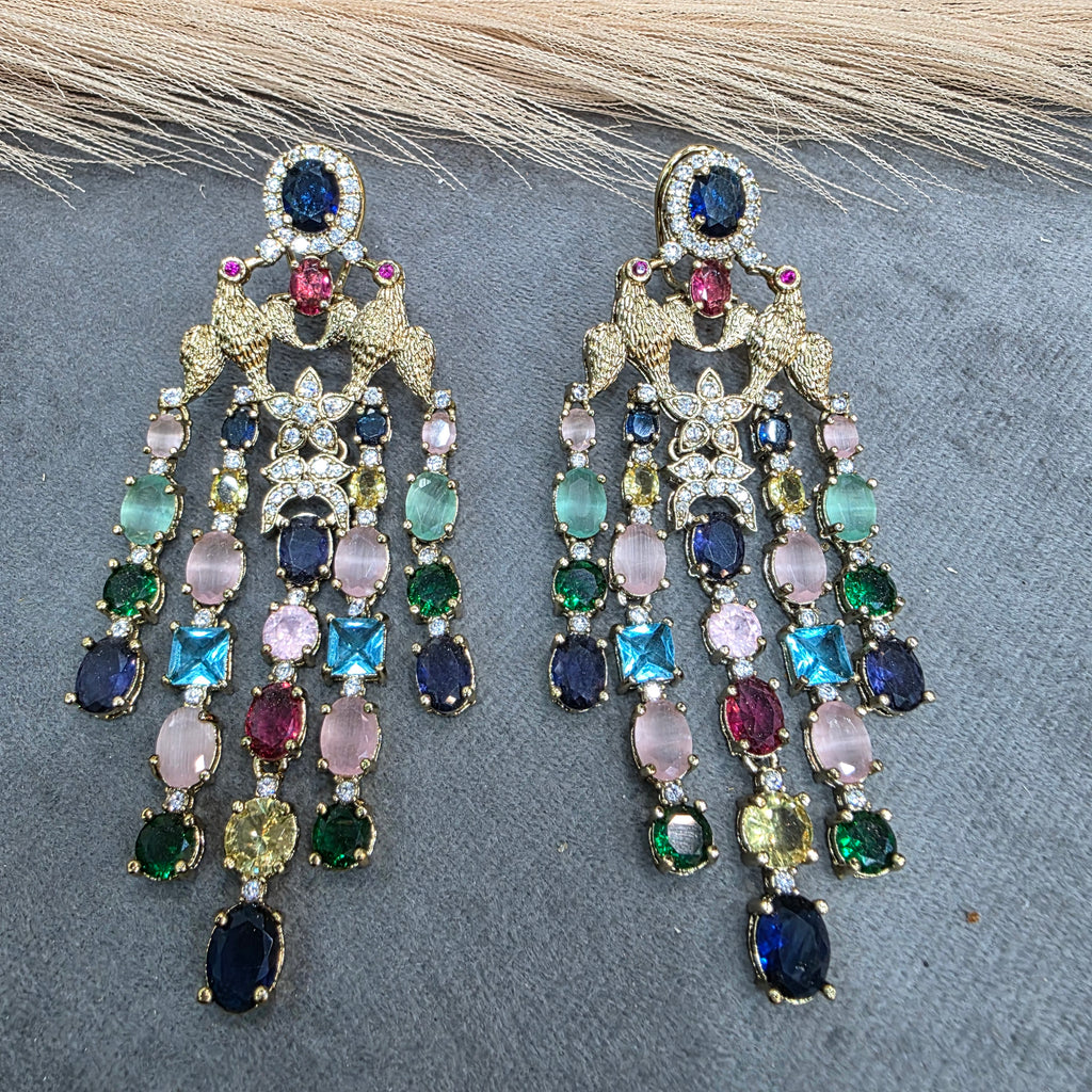 Vantara Koyal Statement Dangker Earrings- Blue Multi