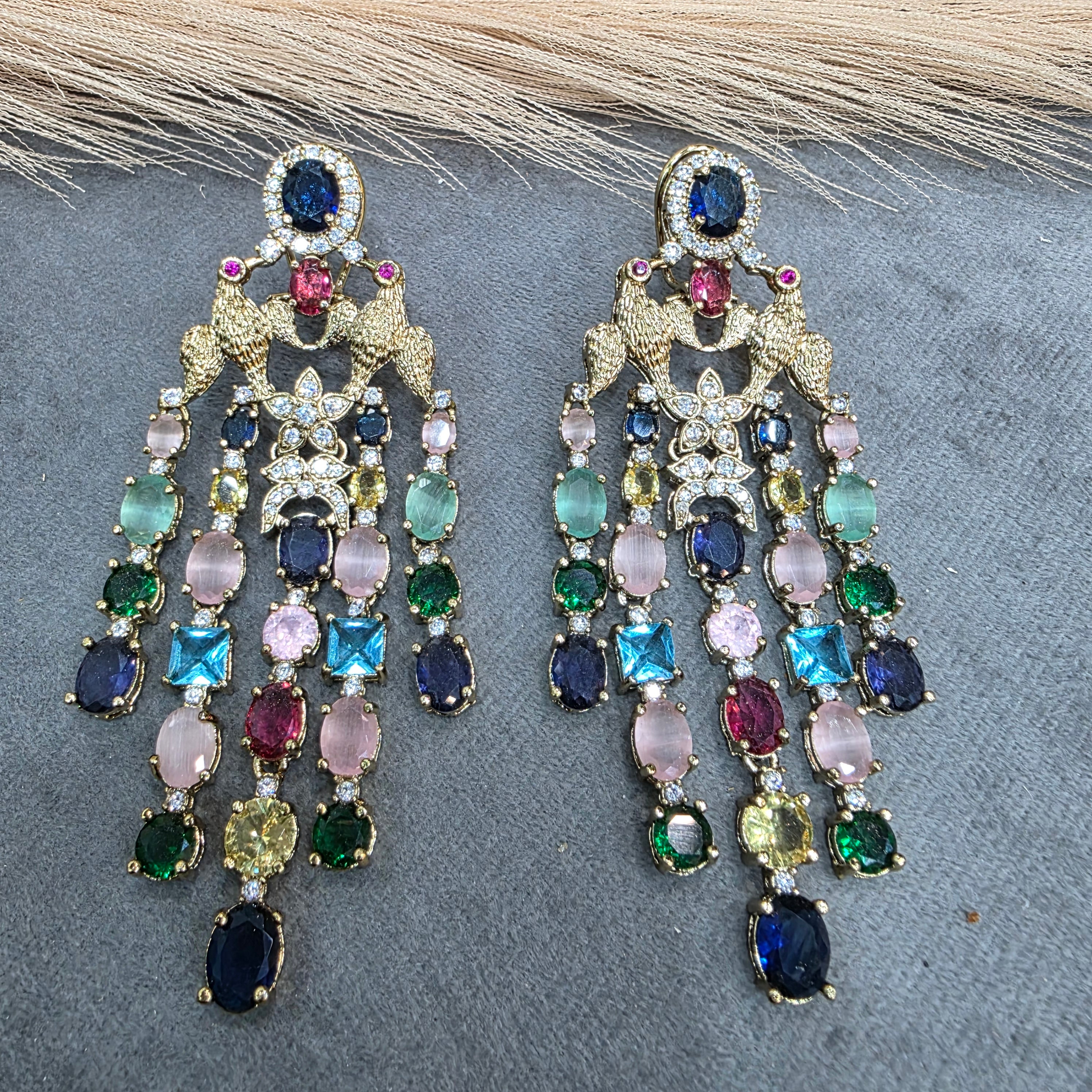 Vantara Koyal Statement Dangker Earrings- Blue Multi