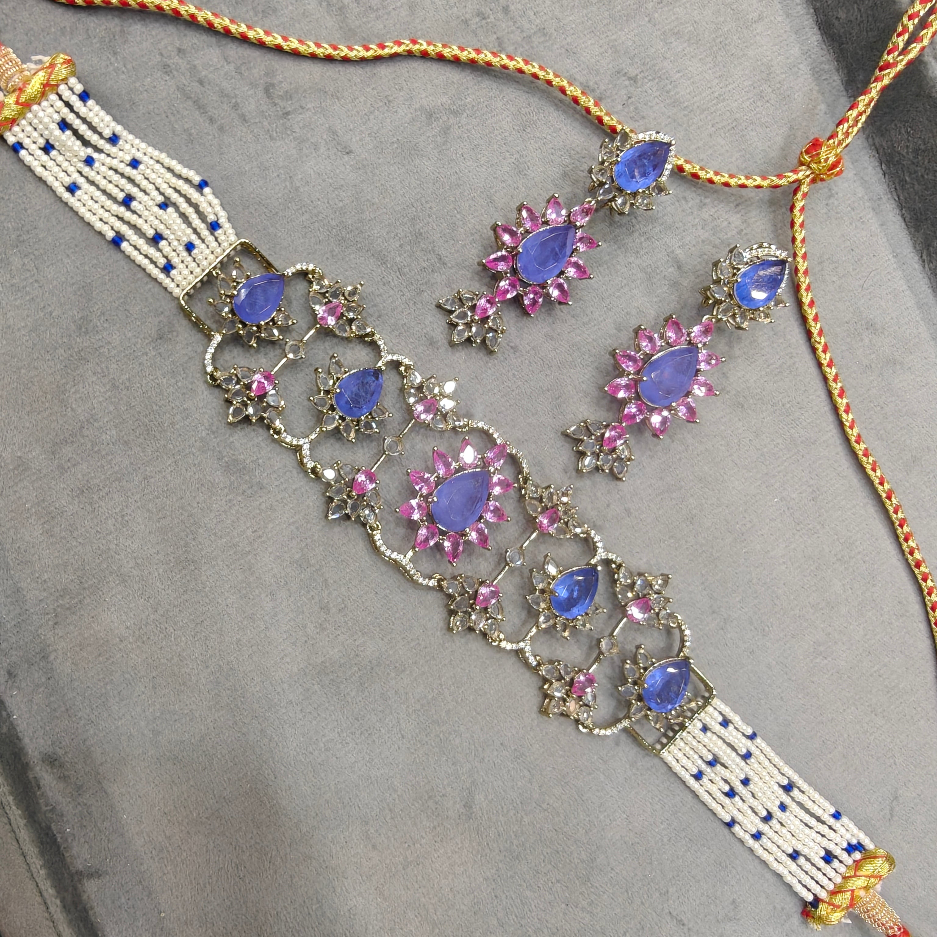 Muskaan Russian Doublet Cut Polki Choker Set- Purple