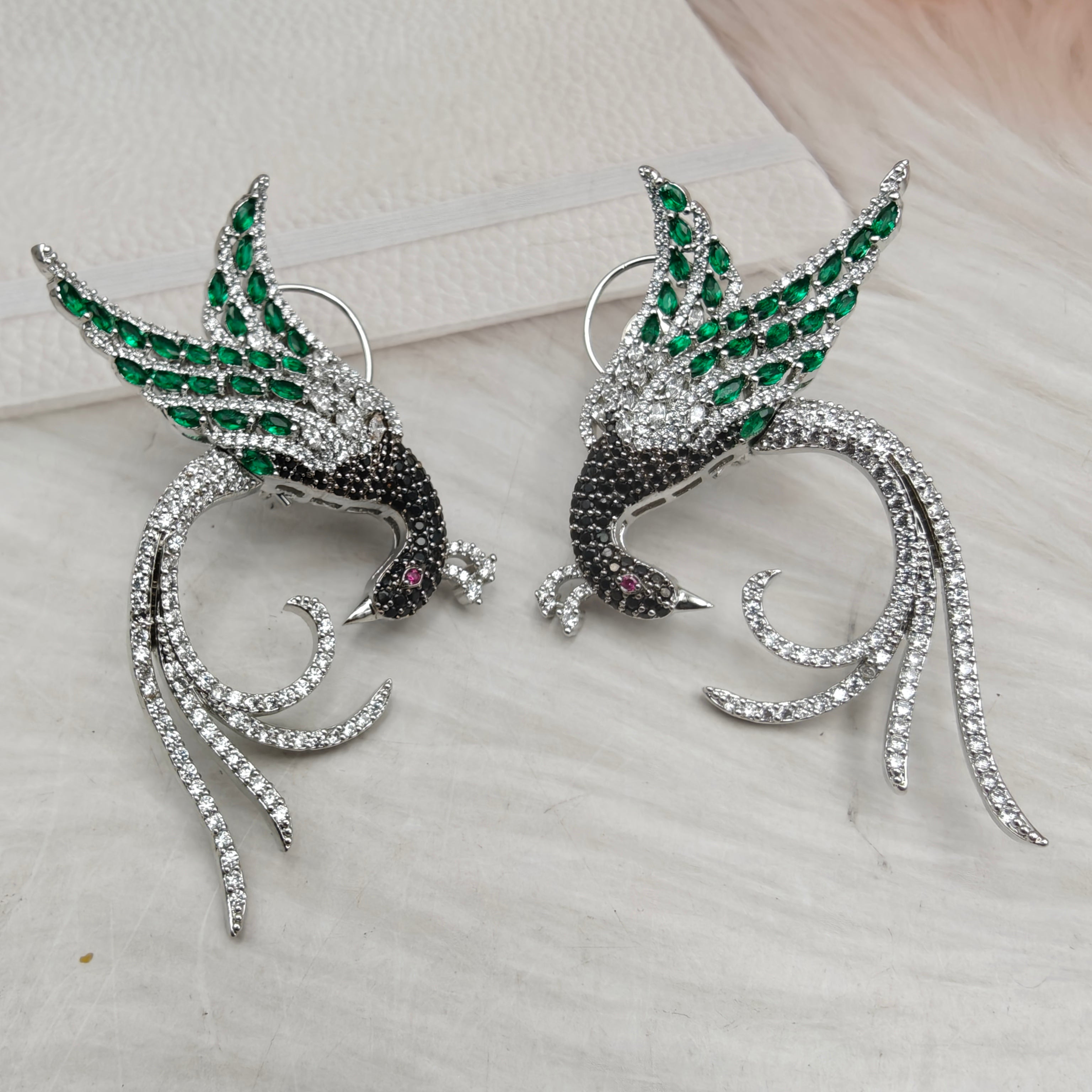 Astra Phoenix CZ Statement Earrings-Green black