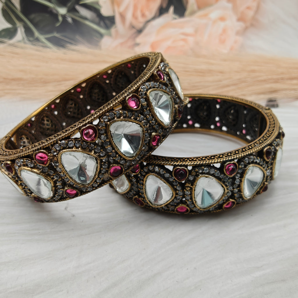 Aarzoo Uncut Polki Openable Bangles - Ruby