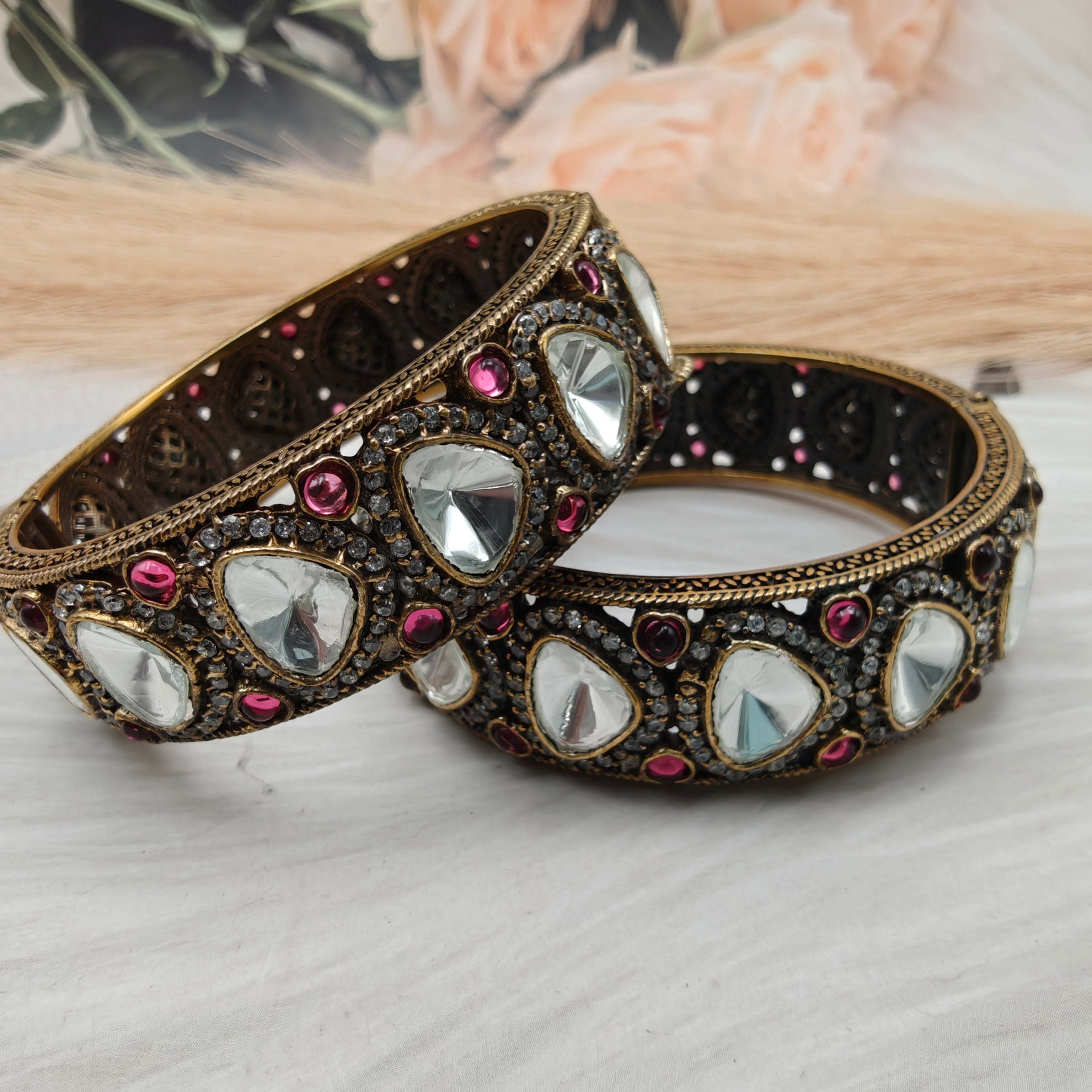 Aarzoo Uncut Polki Openable Bangles - Ruby