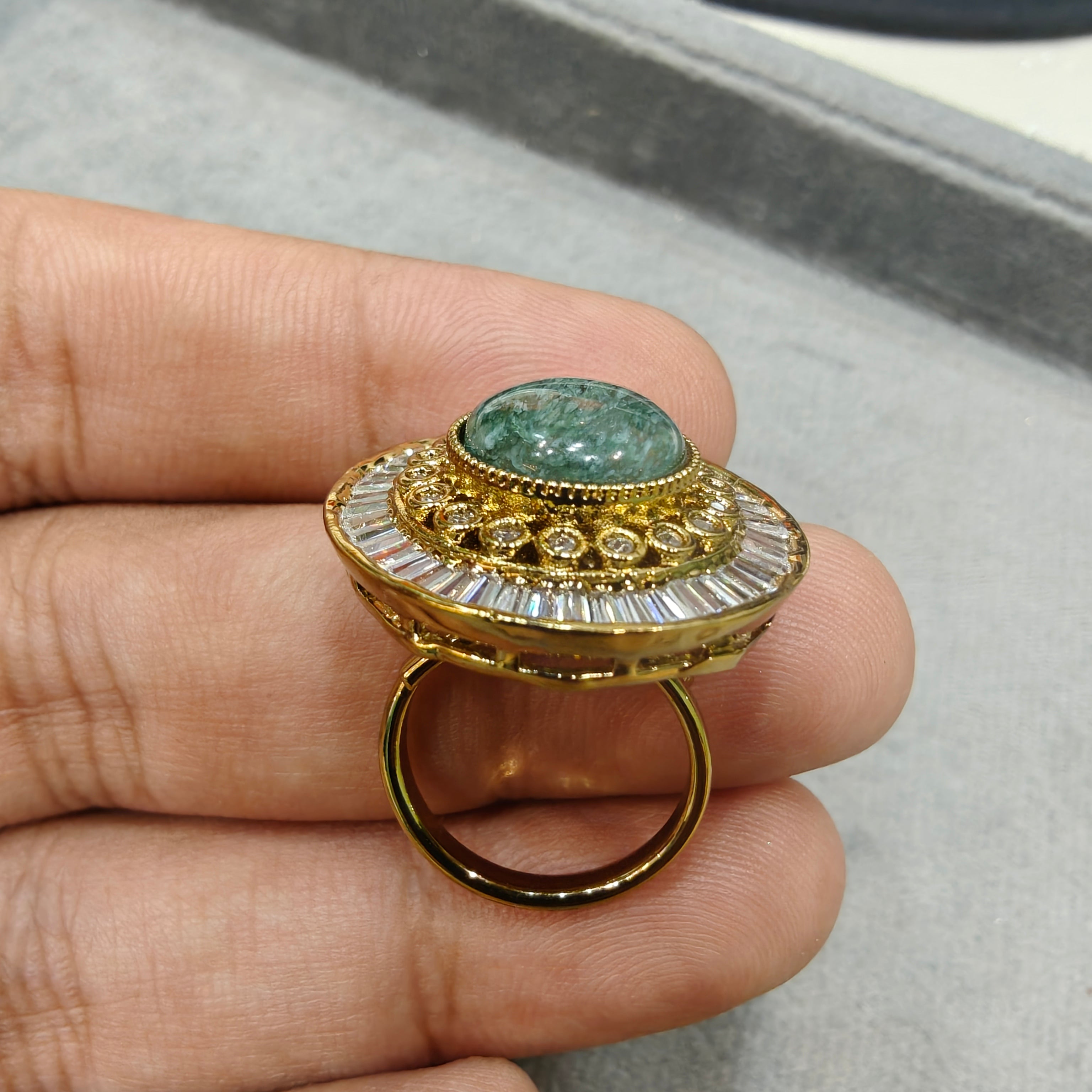 Chitara Sabya inspired Quartz Adjustable Ring- Moss Green