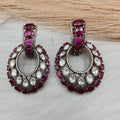 Simran Pota Stone and Uncut Polki Earrings- Dark Pink