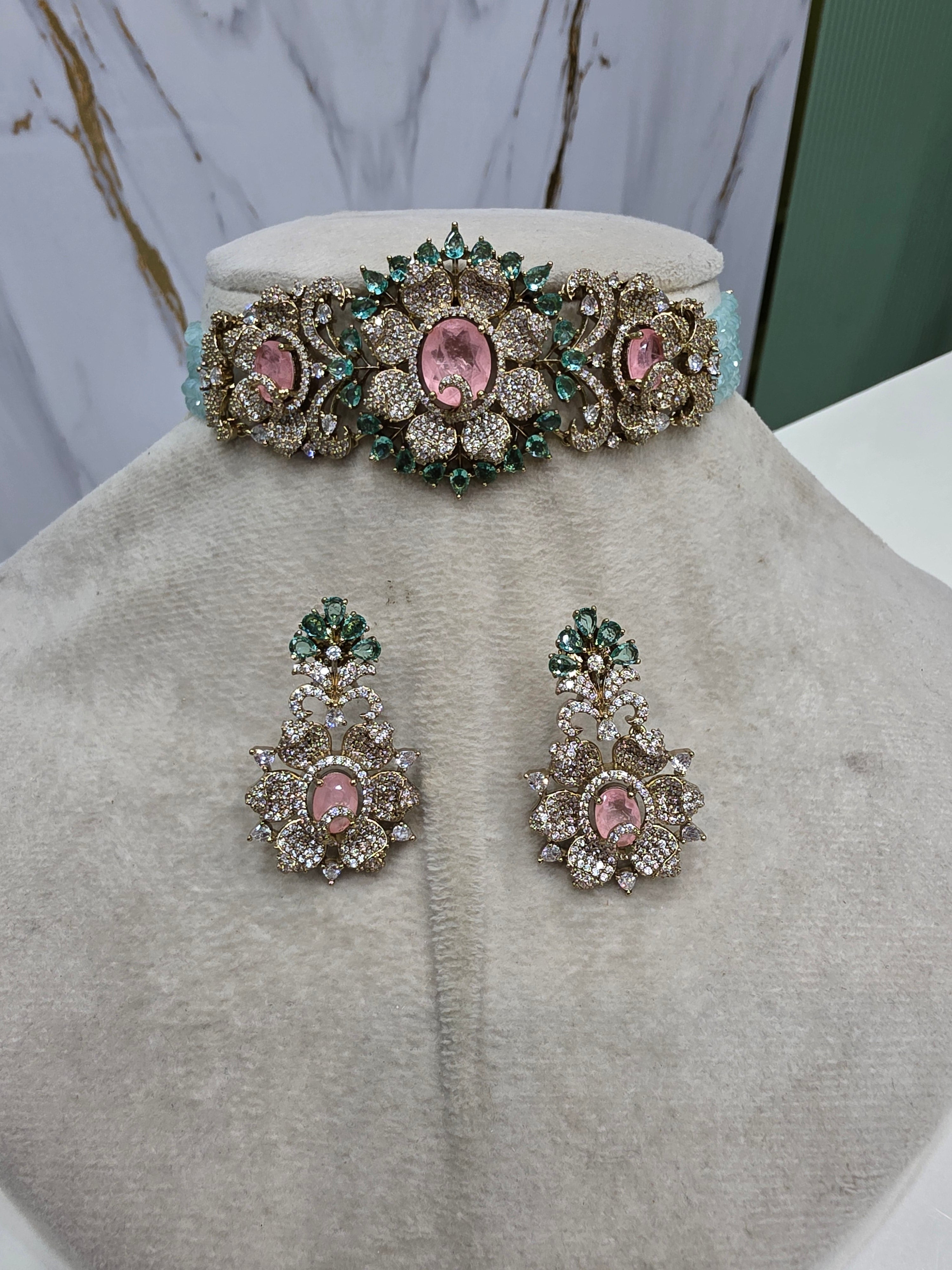 Aarfa Doublet and Hydro Choker Set- Aqua Blje and Pink
