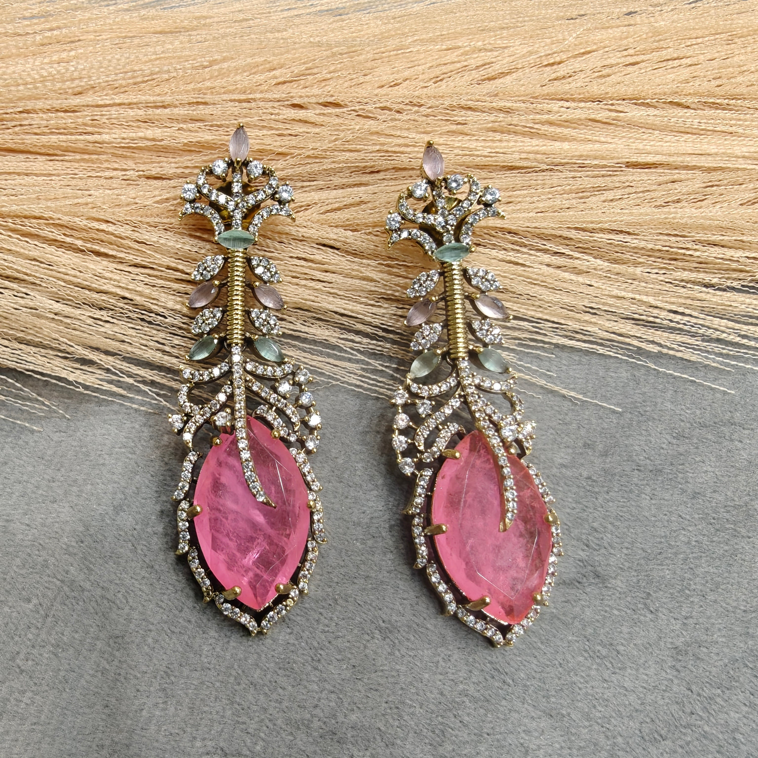 Varenya Doublet Earrings- Pink Mint