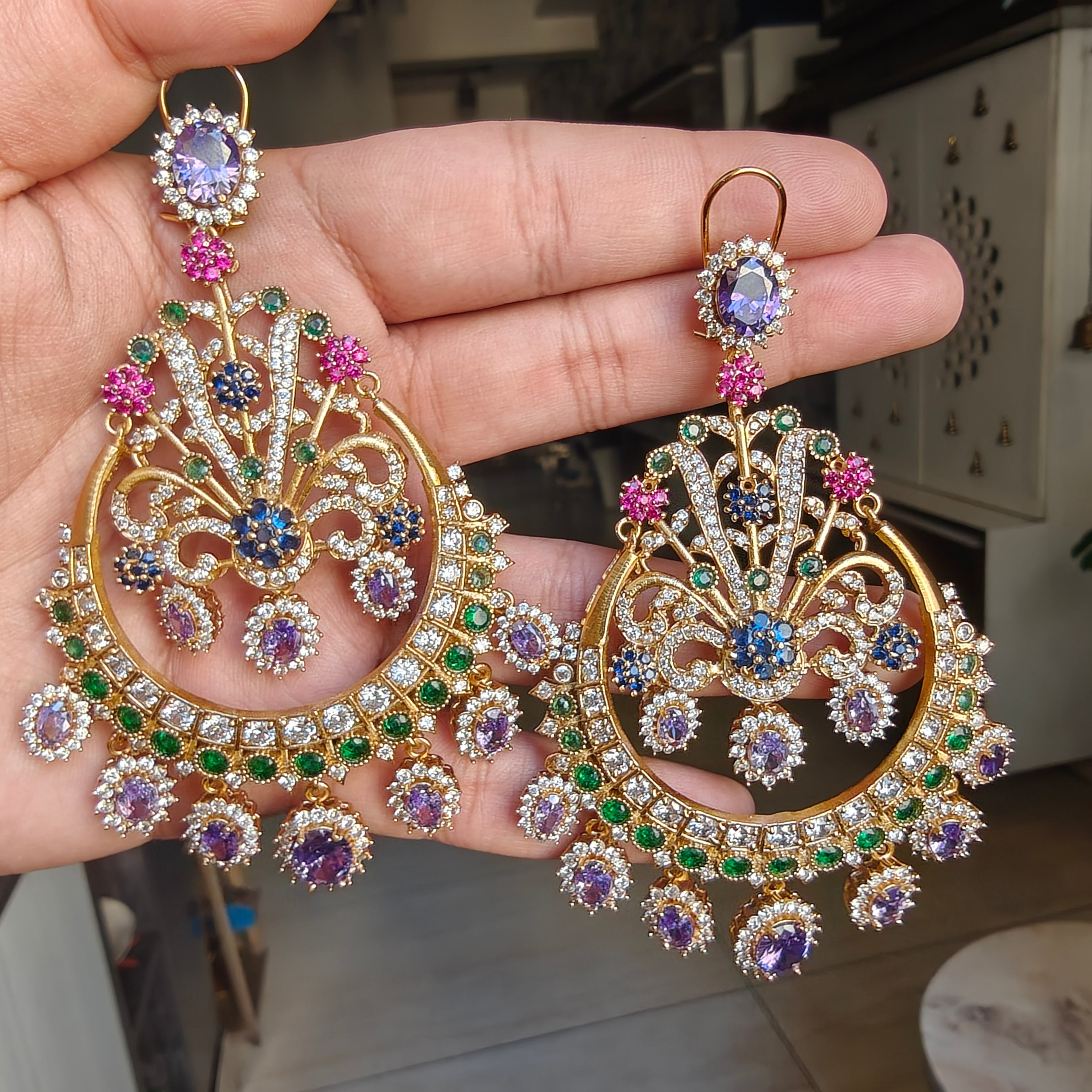 Sabyasachi Inspired Saarryah Statement Chandabali - Purple Multi
