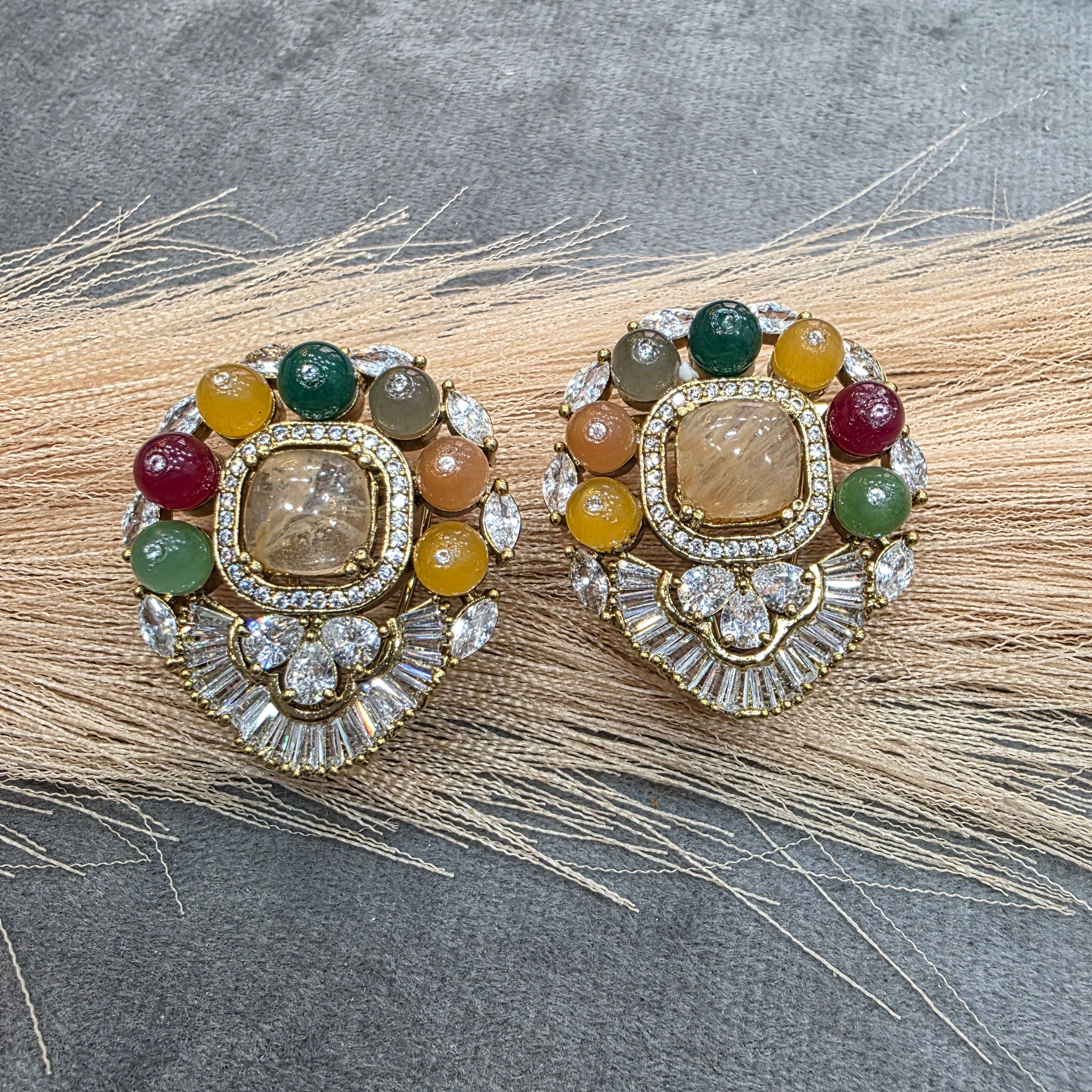Ibadat Sabya Inspired Gemstone Studs- Fawn Yellow Multi