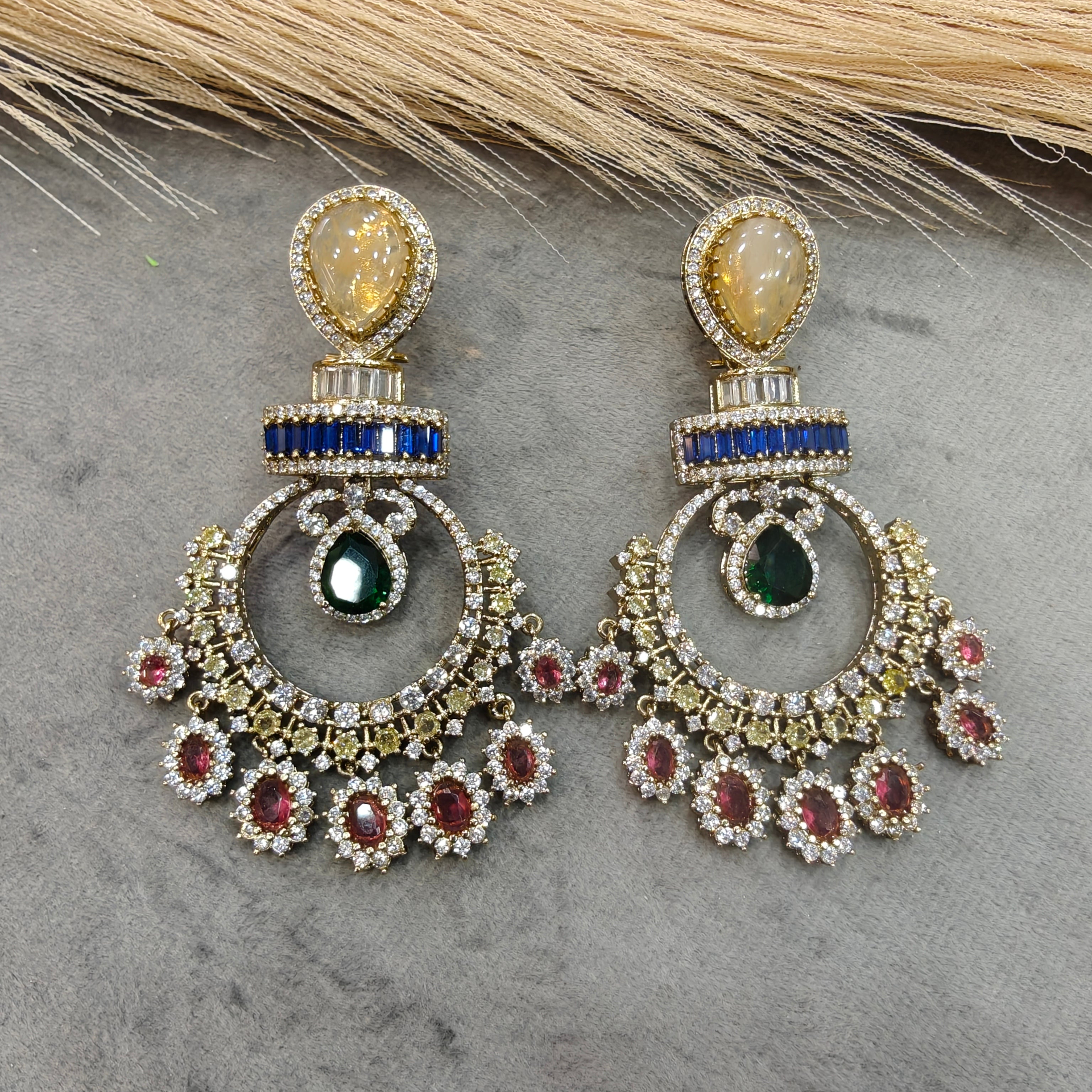 Pritha Sabya Inspired Chandbali- Light Yellow Blue Multi
