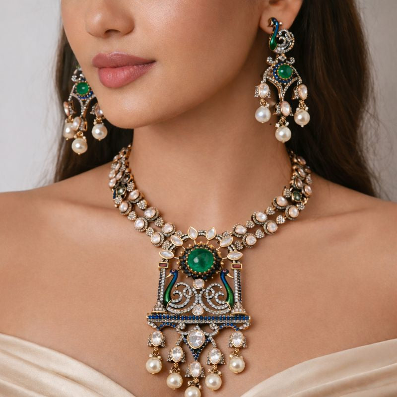 Neelam Mor Mahal Necklace Set