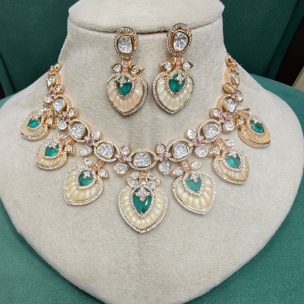 Niyati Mother of Pearl and Doublet Necklace Set- Mint and Pink
