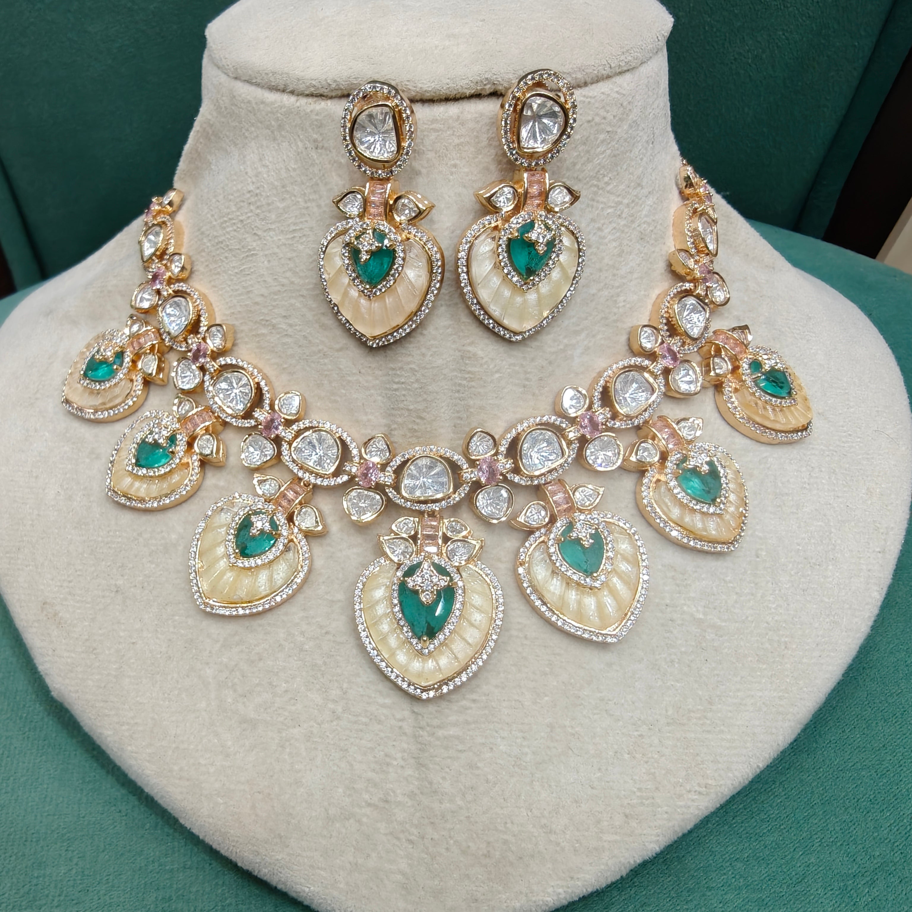 Niyati Mother of Pearl and Doublet Necklace Set- Mint and Pink