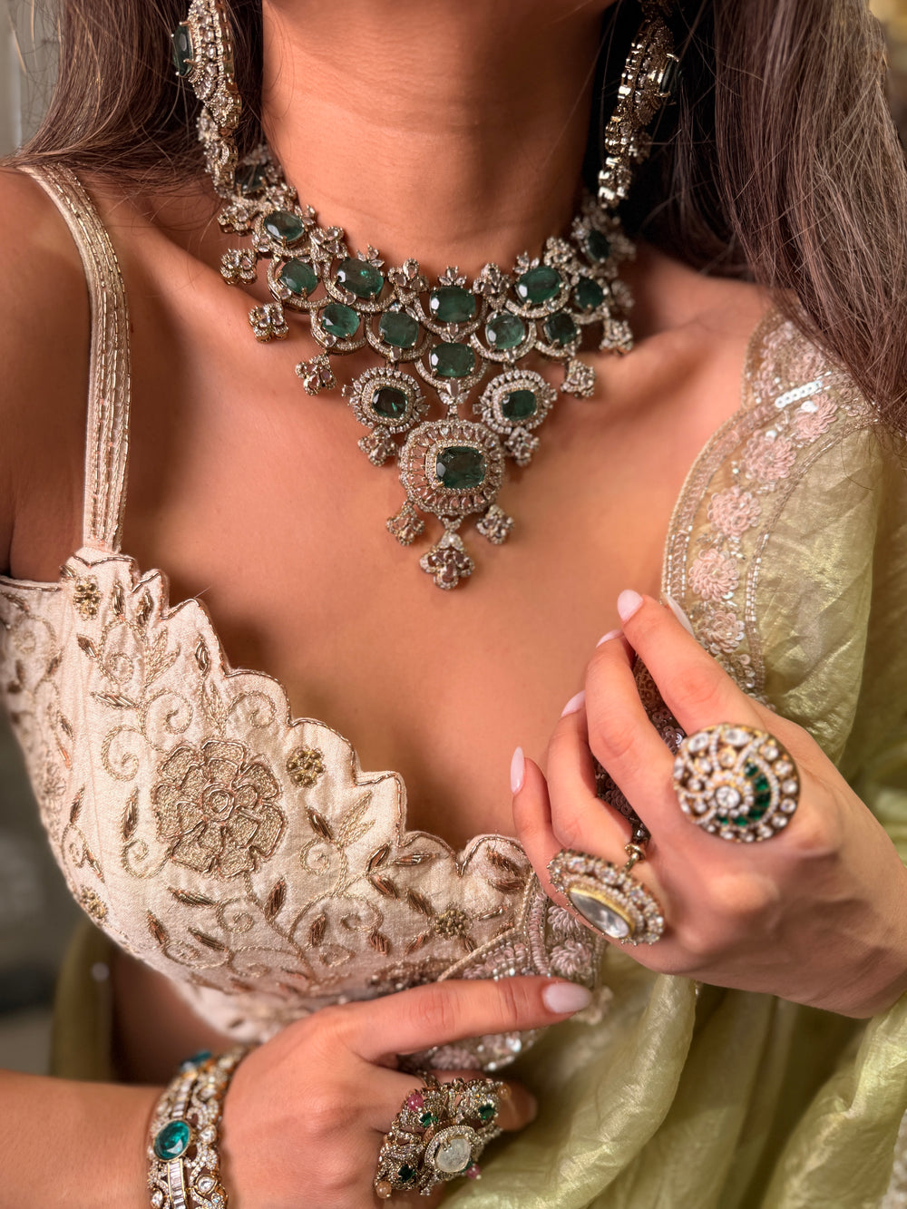 Anushka Doublet Polki Necklace Set- Mint Green