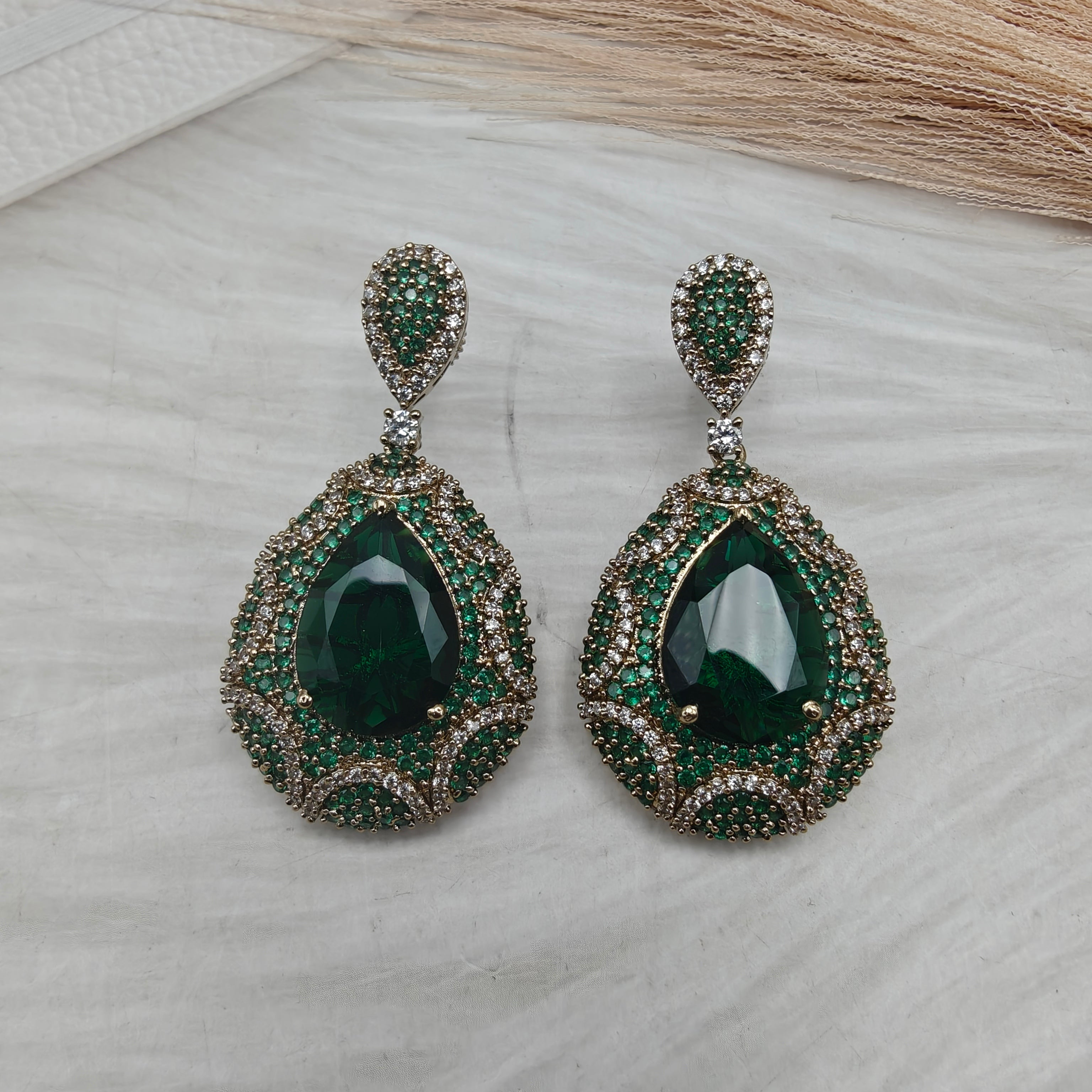 Taraya Statement Quartz Earrings- Green