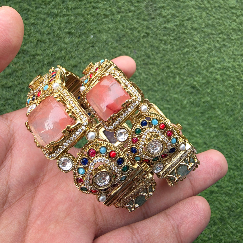 Chavi Sabya Inspired Gemstone Openable Bangles (Pair)