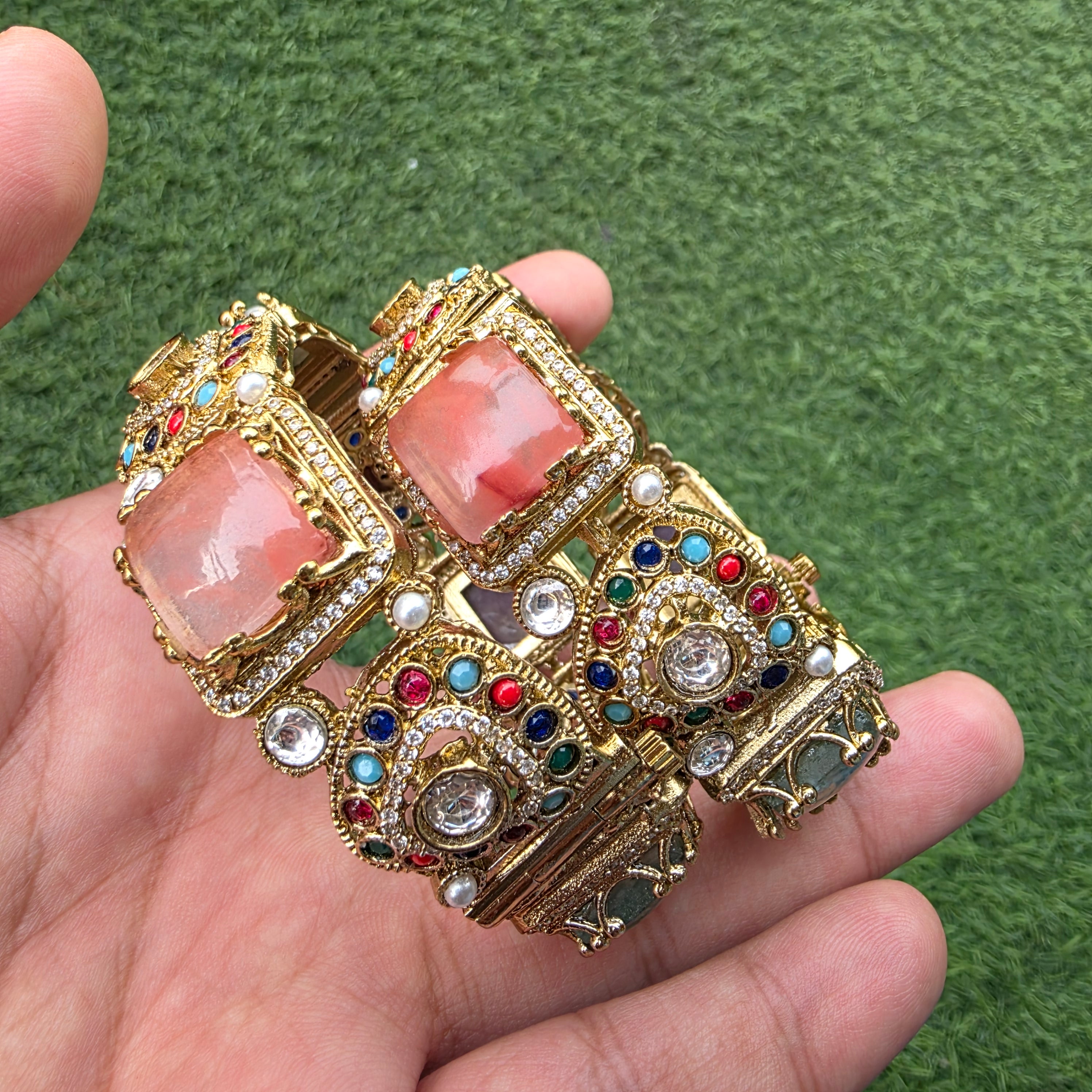 Chavi Sabya Inspired Gemstone Openable Bangles (Pair)