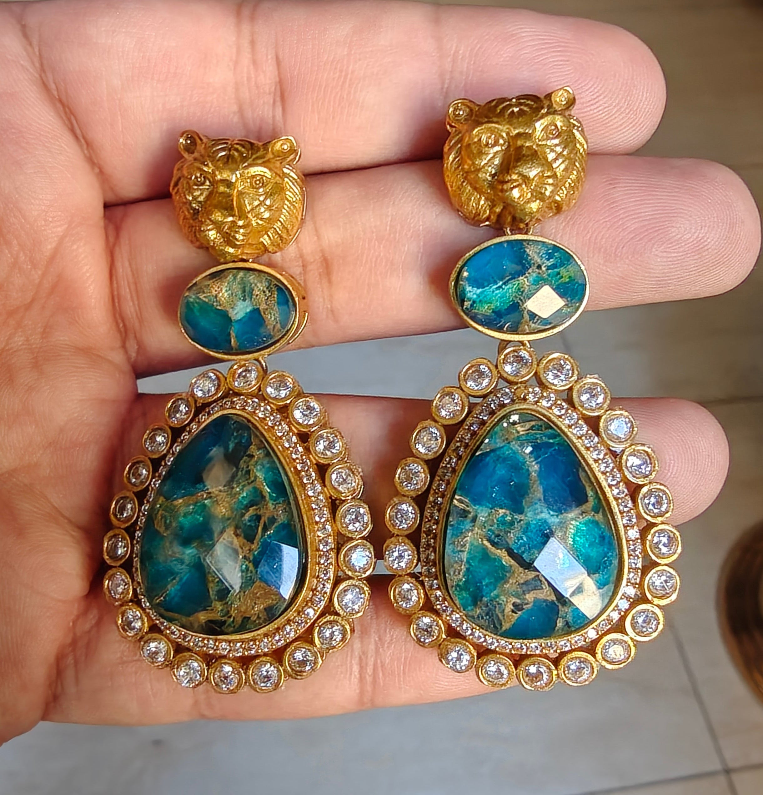 Sabyasachi Inspired Bagh Mehfooz Earrings - Teal Blue