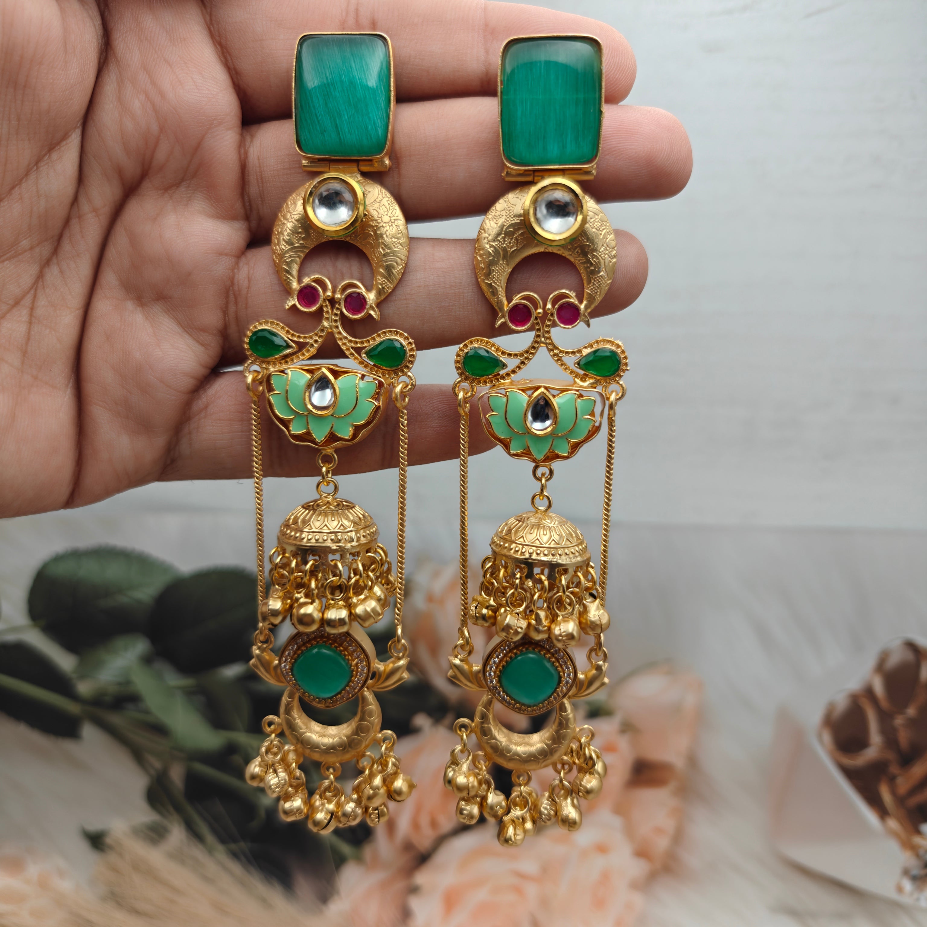 Anokhi Kashmiri Brass Earrings - Mint