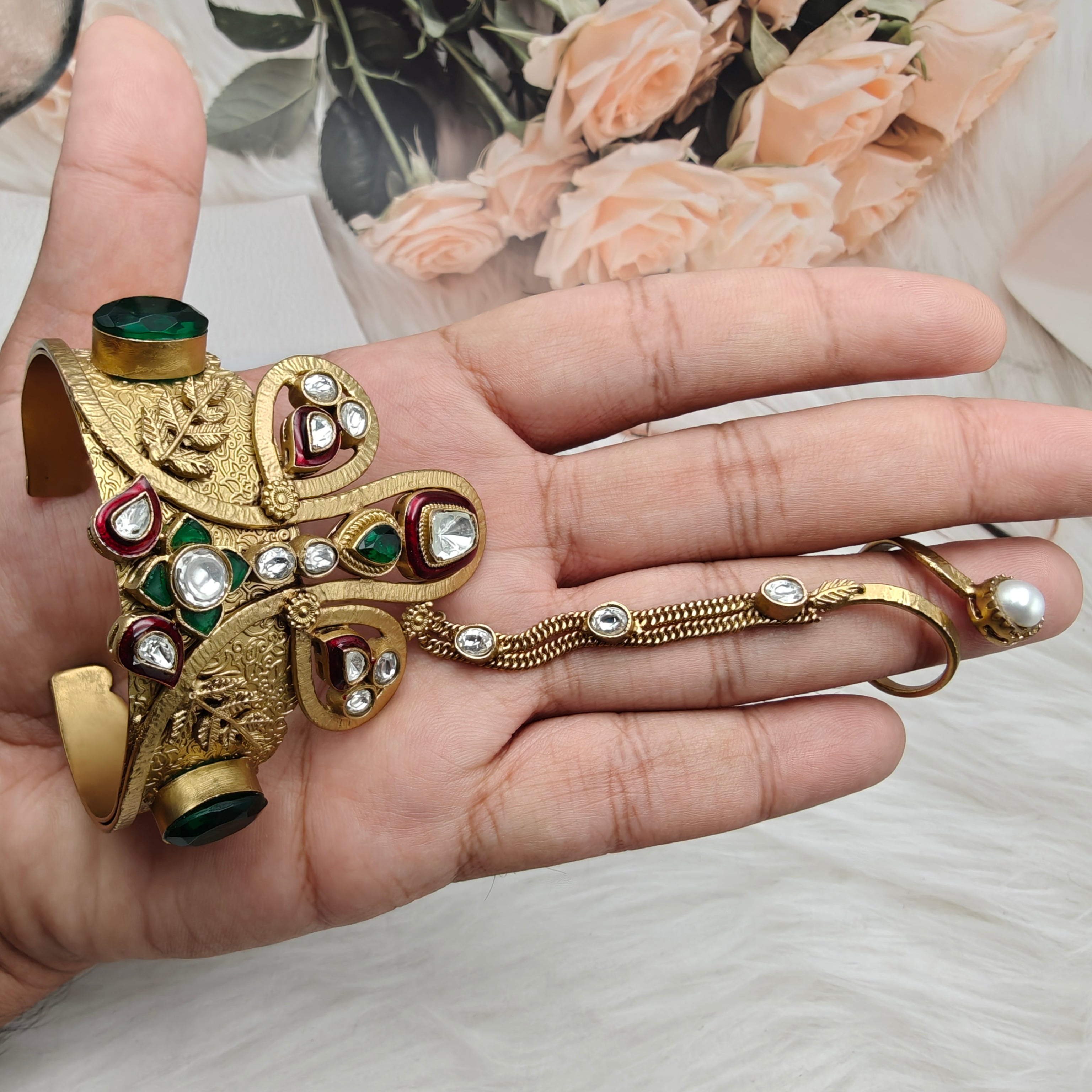 Kesar Amrapali Brass Fusion Handcuff with Hathphool