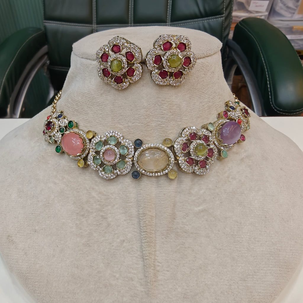 Nitima Sabya Inspired Sleek Choker Set- Ruby Multi