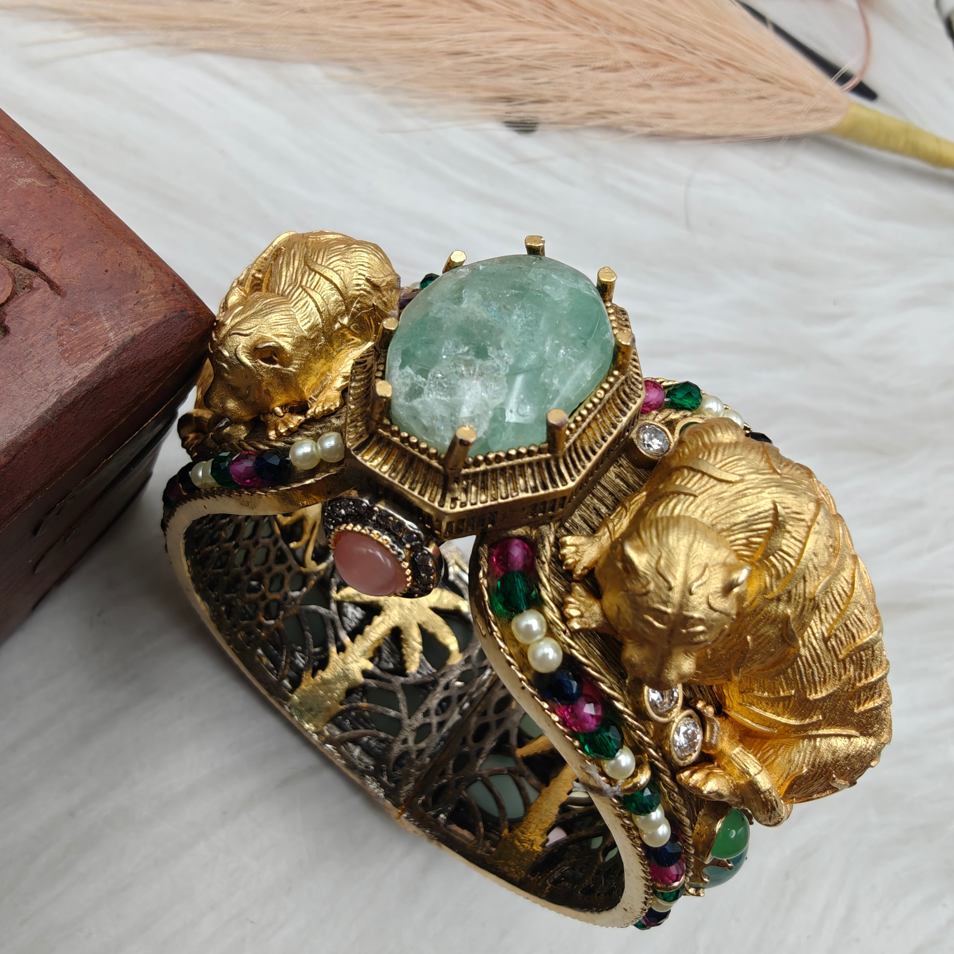 Sabyasachi Inspired Premium & Royale Bengal Openable Bangle- Aquamarine Multi