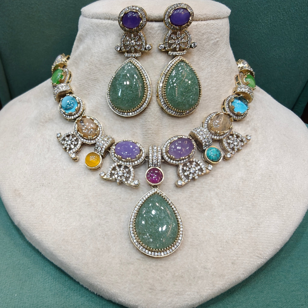 Kiyana Sabya Inspired Quartz Doublet Necklace Set